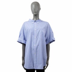 BALENCIAGA blue white cotton STRIPED OVERSIZED SHORT SLEEVE Shirt 34 XXS