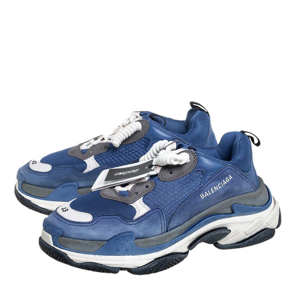 Balenciaga Blue/White Mesh And Leather Triple S Low Top Sneakers Size 43 2