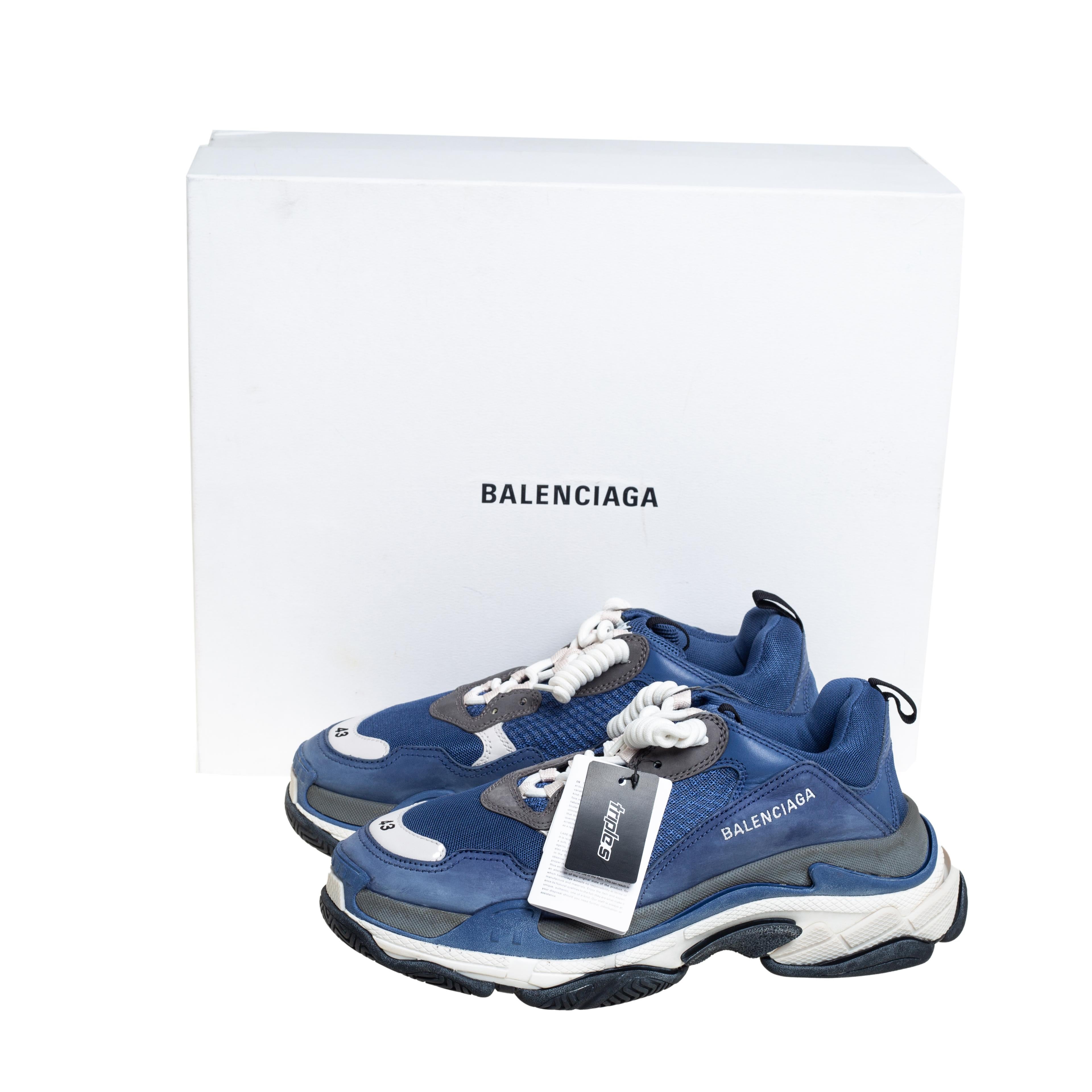 Balenciaga Blue/White Mesh And Leather Triple S Low Top Sneakers Size 43 3