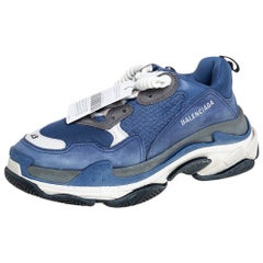 Balenciaga Blue/White Mesh And Leather Triple S Low Top Sneakers Size 43