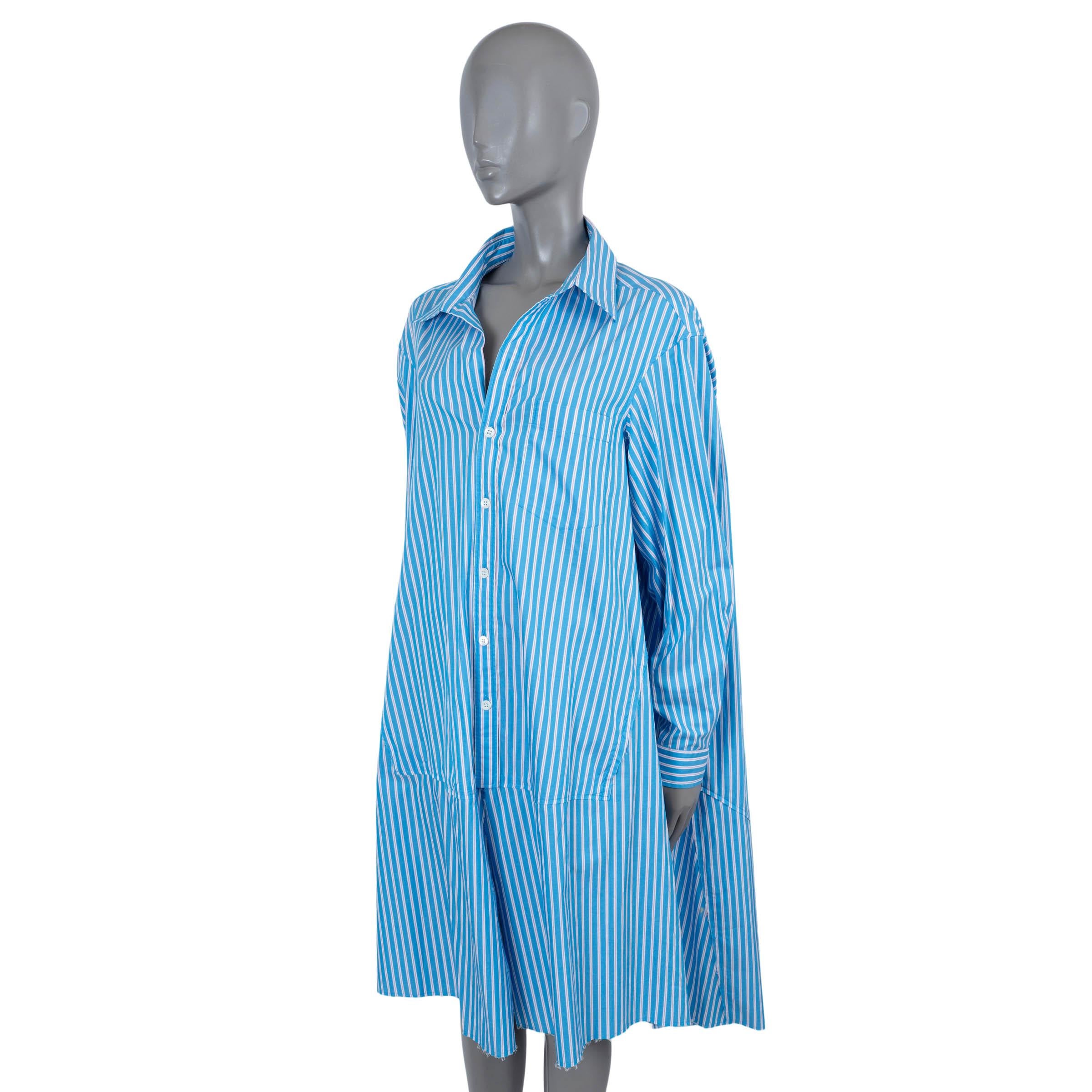 100% authentic Balenciaga shirt dress in blue, white and red striped poplin cotton (100%). Features a relaxed silhouette, point collars and buttoned cuffs. Opens with with buttons on the front and is unlined. Has been worn and is in excellent