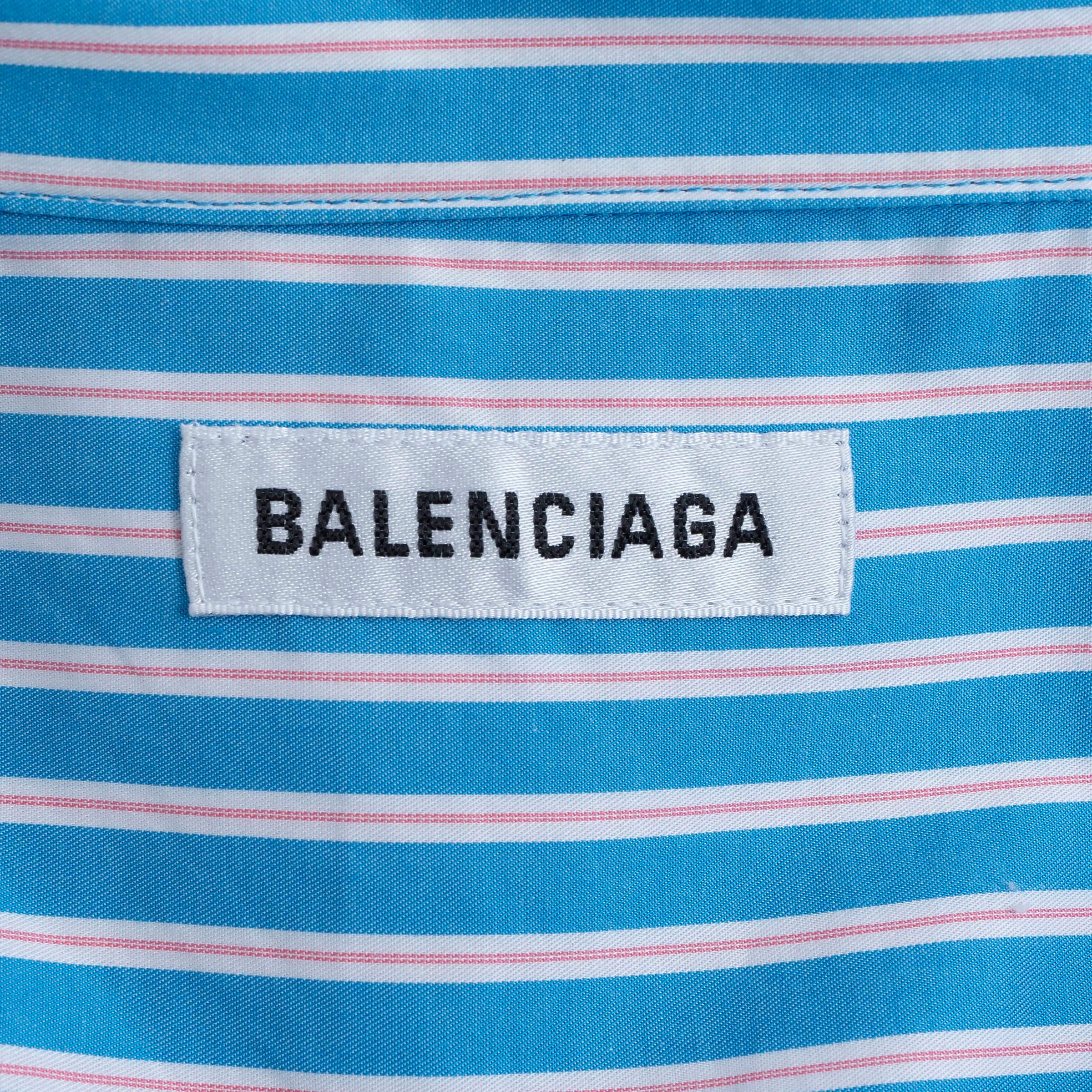 BALENCIAGA blue white red cotton 2020 STRIPED POPLIN SHIRT Dress 34 XS For Sale 2