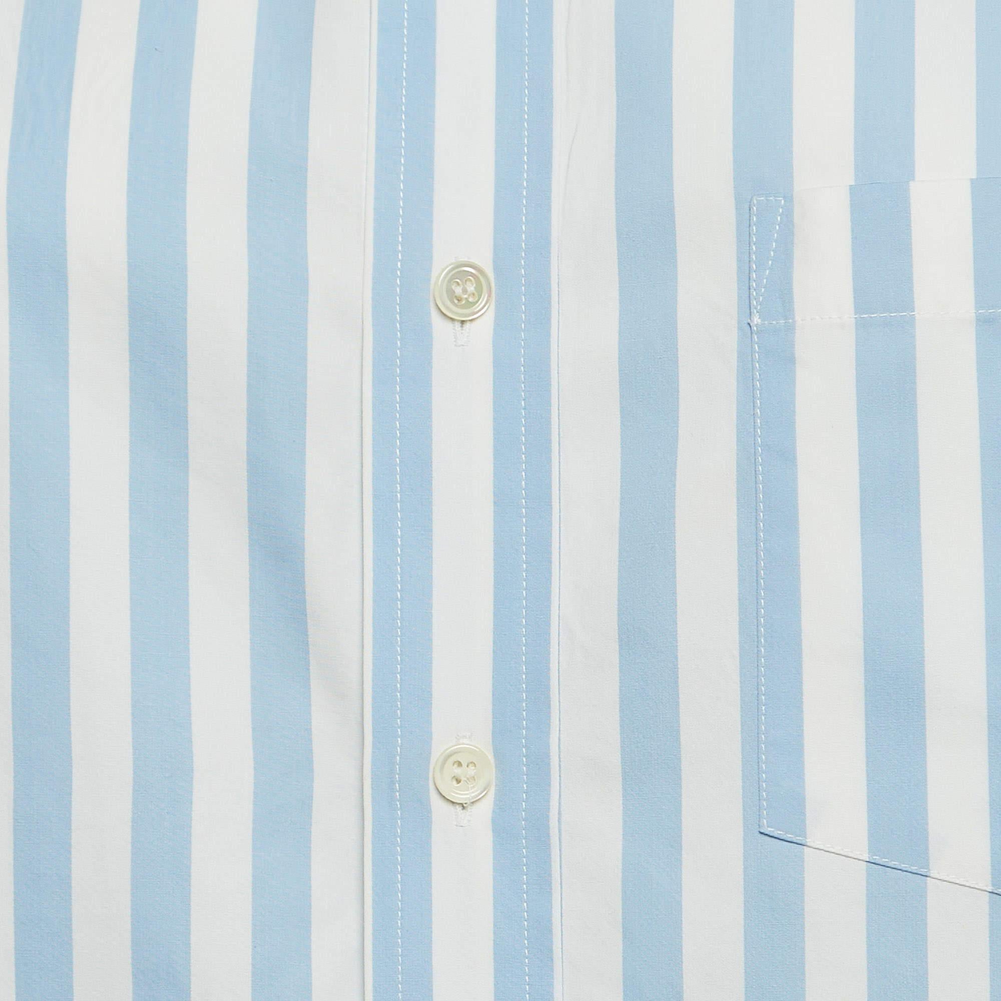 Balenciaga Blue/White Stripes Cotton Oversized Shirt M In Good Condition For Sale In Dubai, Al Qouz 2