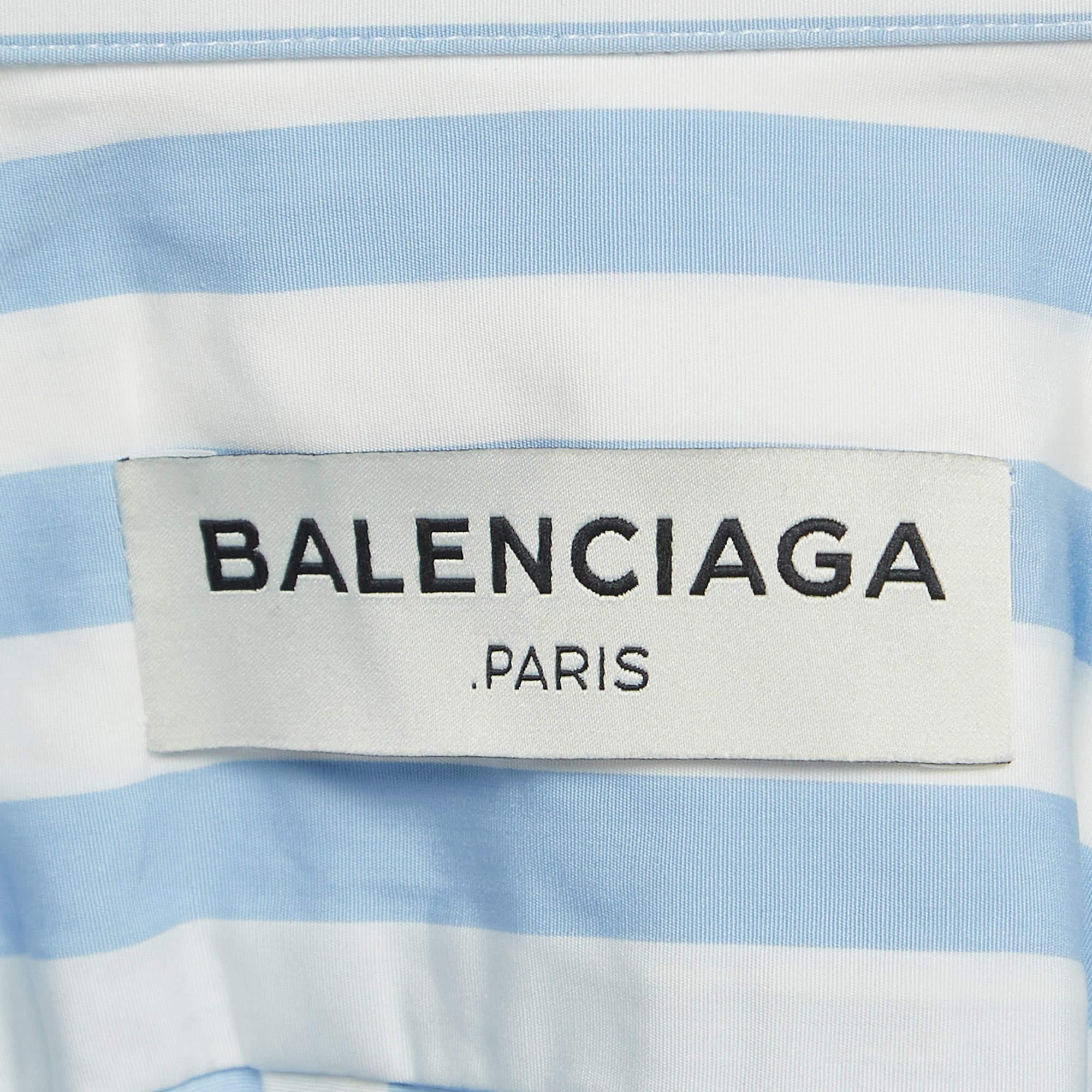 Balenciaga Blau/Weiß gestreiftes Baumwollhemd in Übergröße M Damen im Angebot
