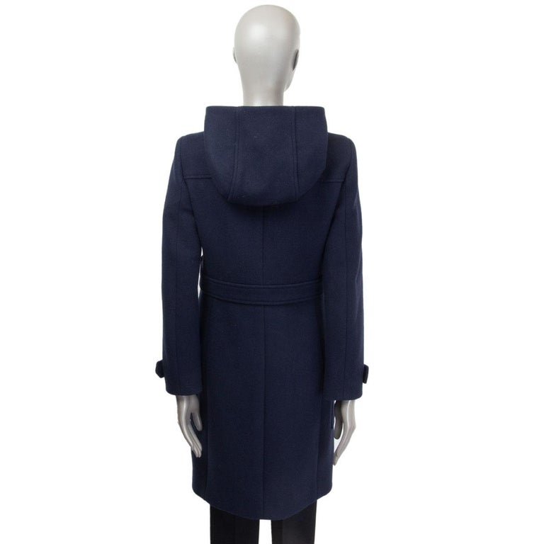 blue wool blend DETAIL HODDED DUFFLE Coat Jacket 38 S For Sale at 1stDibs
