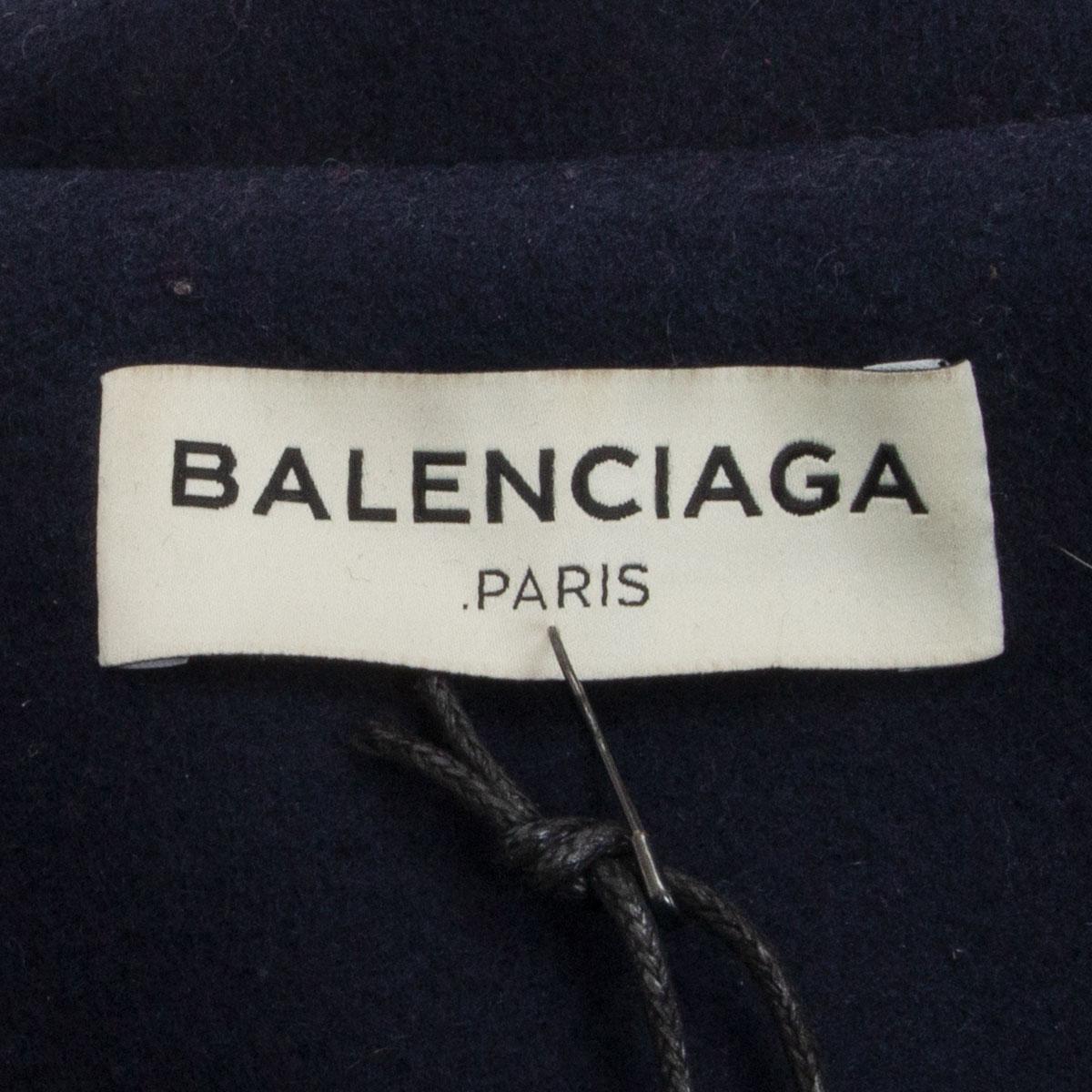 Black BALENCIAGA blue wool blend BOW DETAIL HODDED DUFFLE Coat Jacket 38 S For Sale