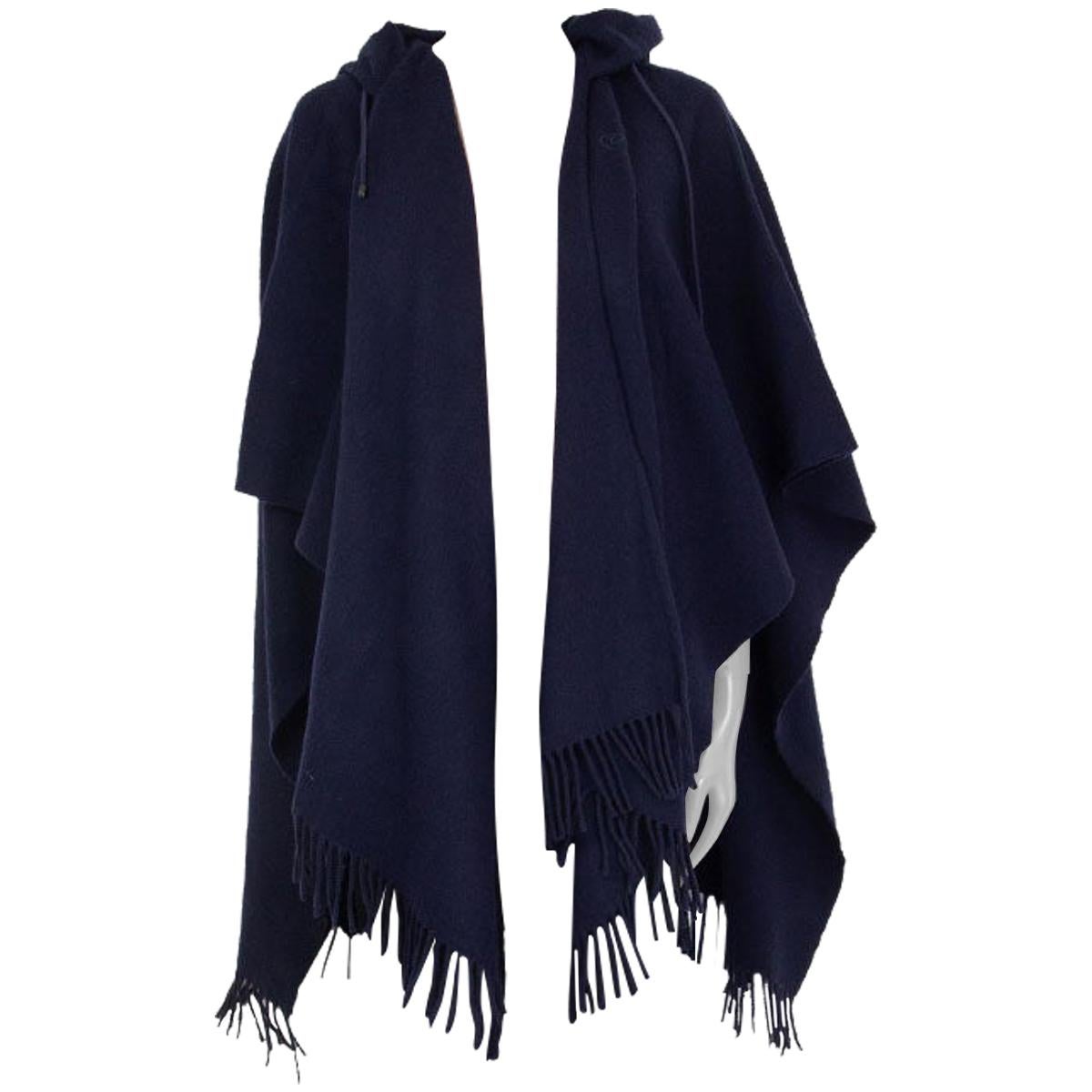 BALENCIAGA blue wool and cashmere HOODED PONCHO Cape Jacket One Size at ...