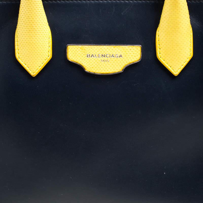 Balenciaga Blue/Yellow Leather Work S Top Handle Bag For Sale 7