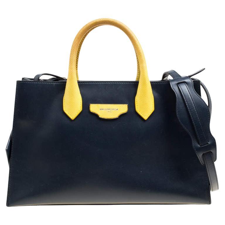 Balenciaga Blue/Yellow Leather Work S Top Handle Bag For Sale