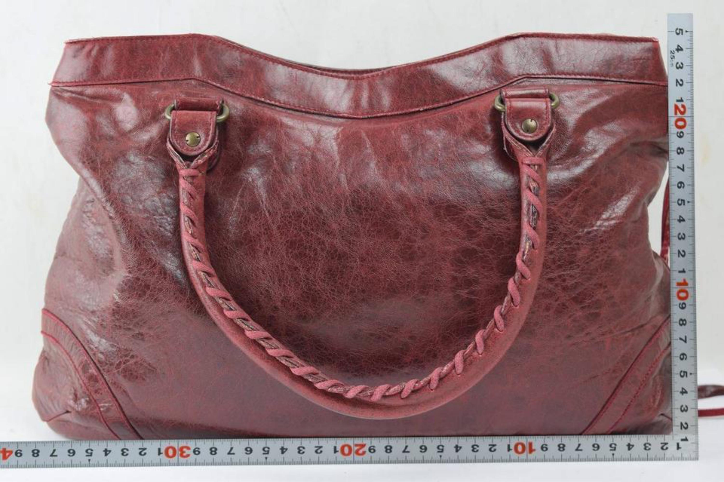Balenciaga Bordeaux Chevre Purse Handbag 866829 Red Leather Satchel In Fair Condition For Sale In Forest Hills, NY