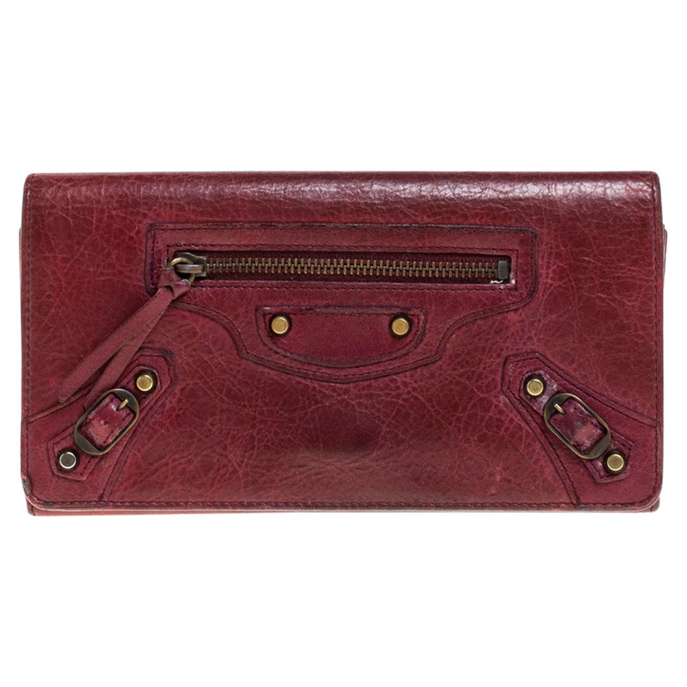 Balenciaga Bordeaux Leather City Wallet For Sale