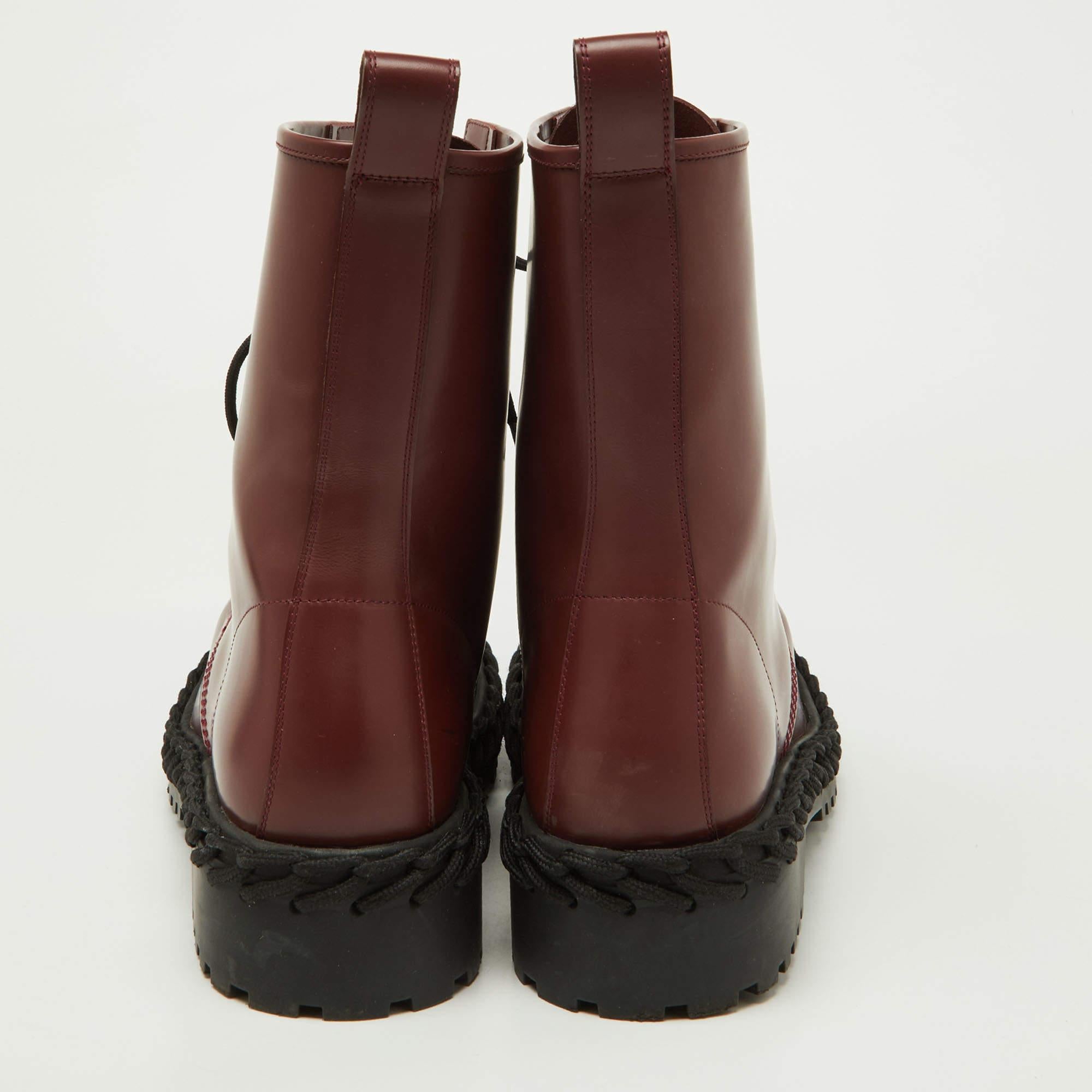 Men's Balenciaga Bordeaux Leather Lace Up Ankle Length Boots Size 45 For Sale