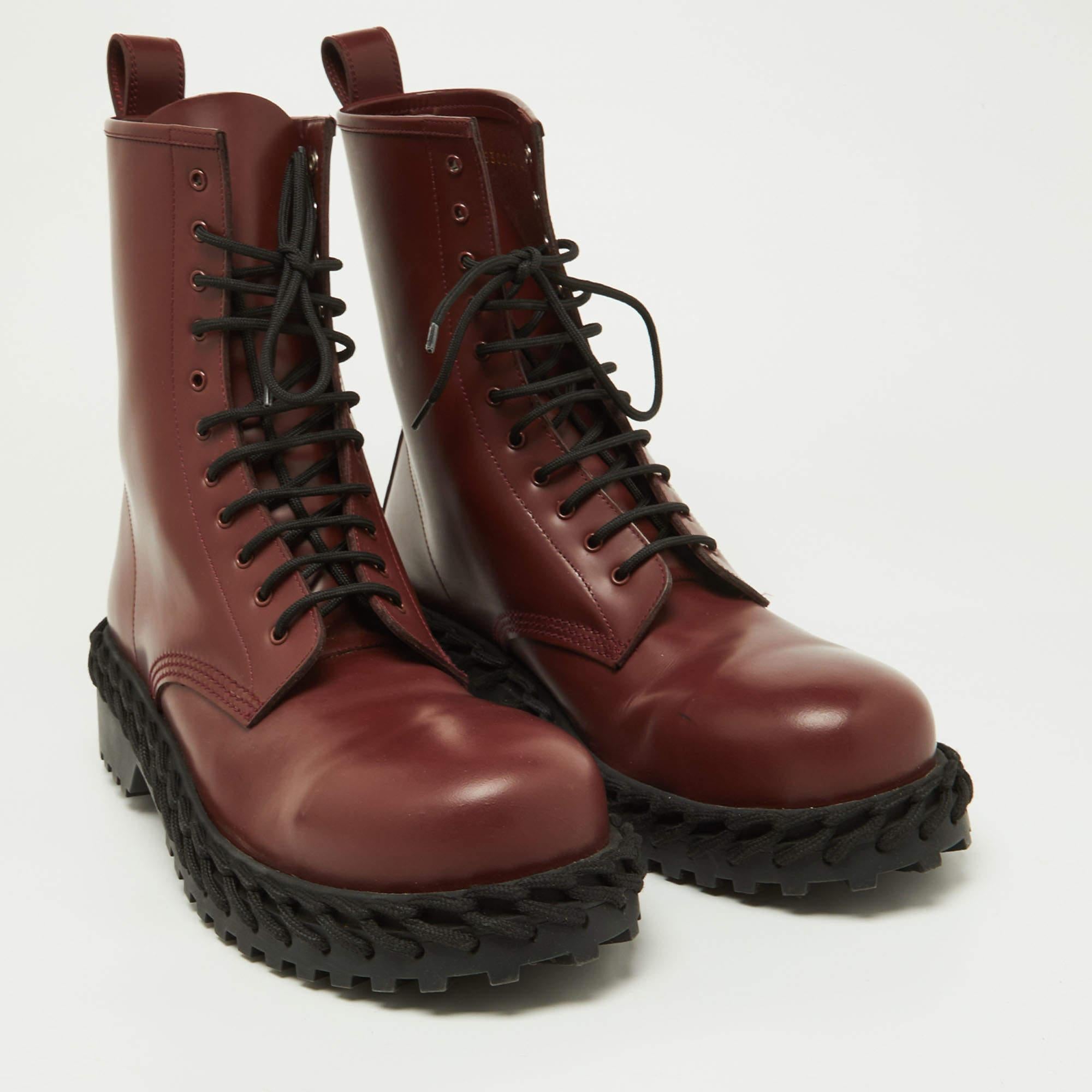 Balenciaga Bordeaux Leather Lace Up Ankle Length Boots Size 45 For Sale 1