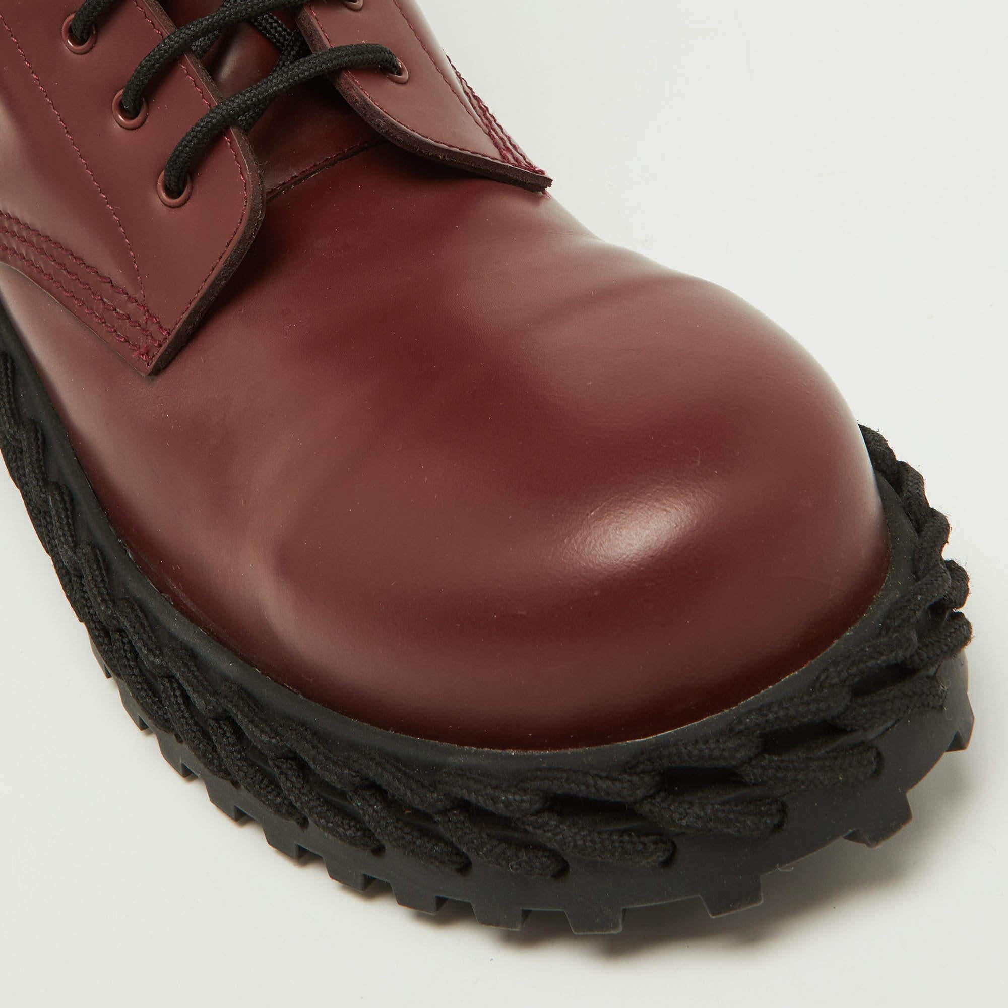 Balenciaga Bordeaux Leather Lace Up Ankle Length Boots Size 45 For Sale 2