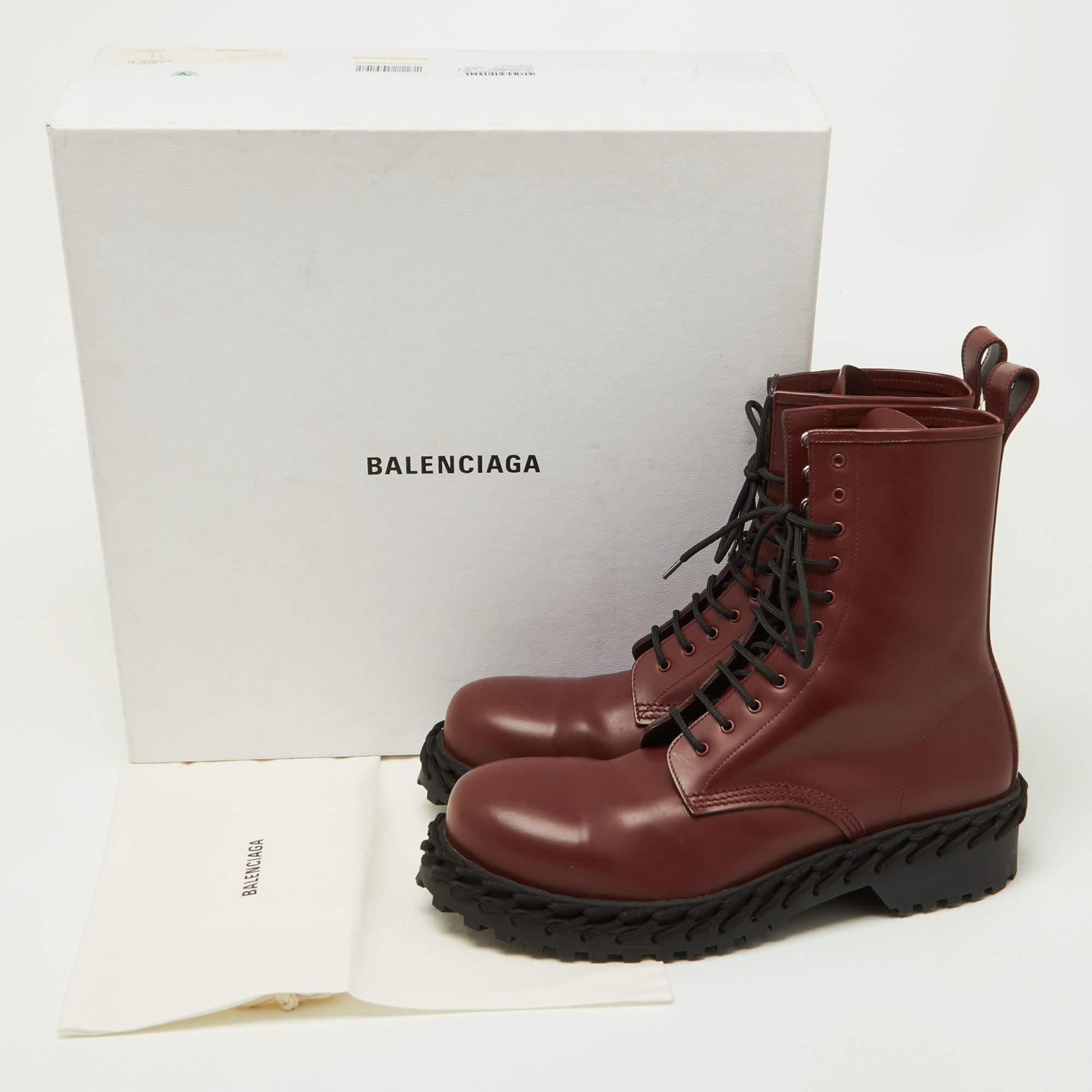 Balenciaga Bordeaux Leather Lace Up Ankle Length Boots Size 45 For Sale 5