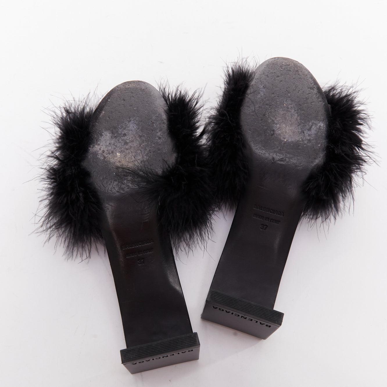BALENCIAGA Boudoir negro pluma punta abierta zapatilla mule sandalias EU37 en venta 6