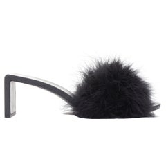 BALENCIAGA Boudoir negro pluma punta abierta zapatilla mule sandalias EU37