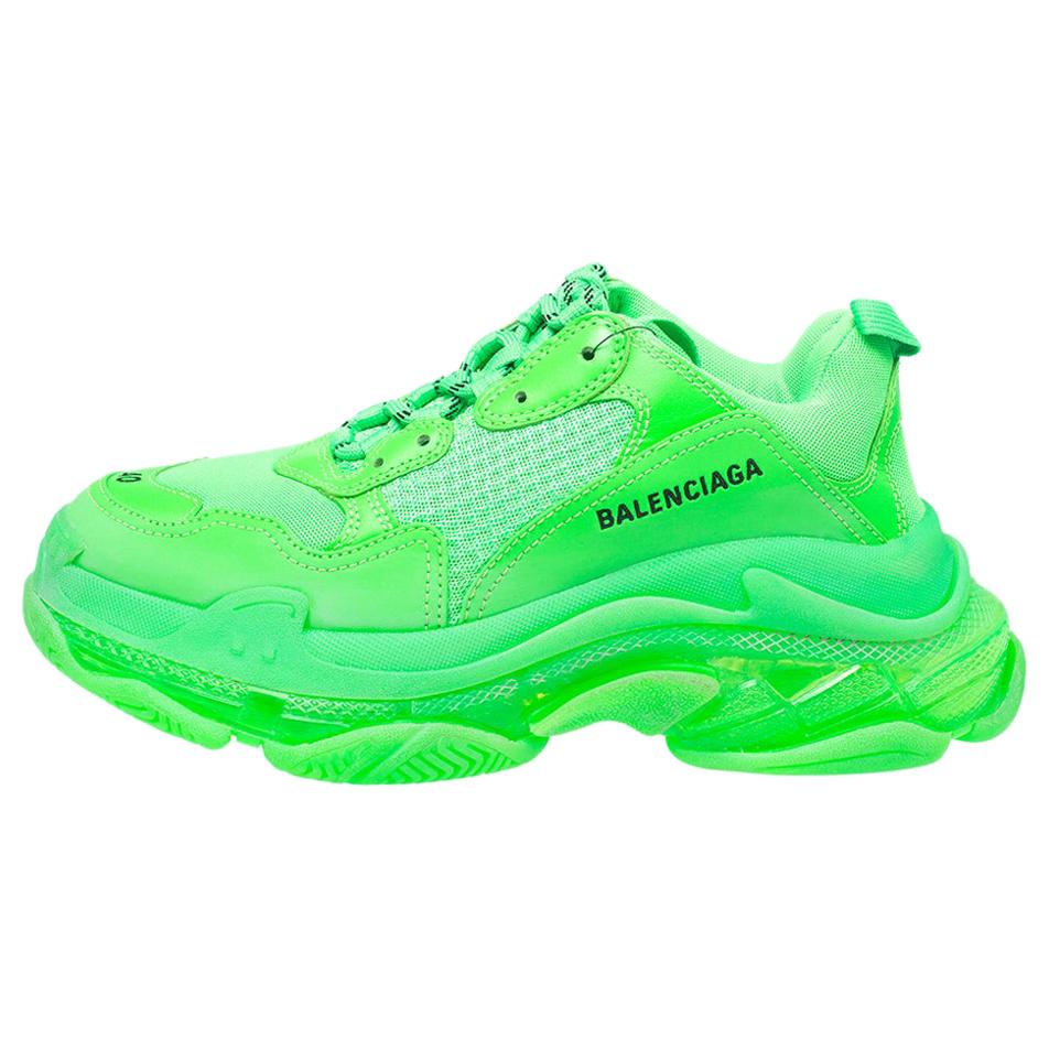 Balenciaga Bright Green Leather And Mesh Triple S Sneakers Size 40