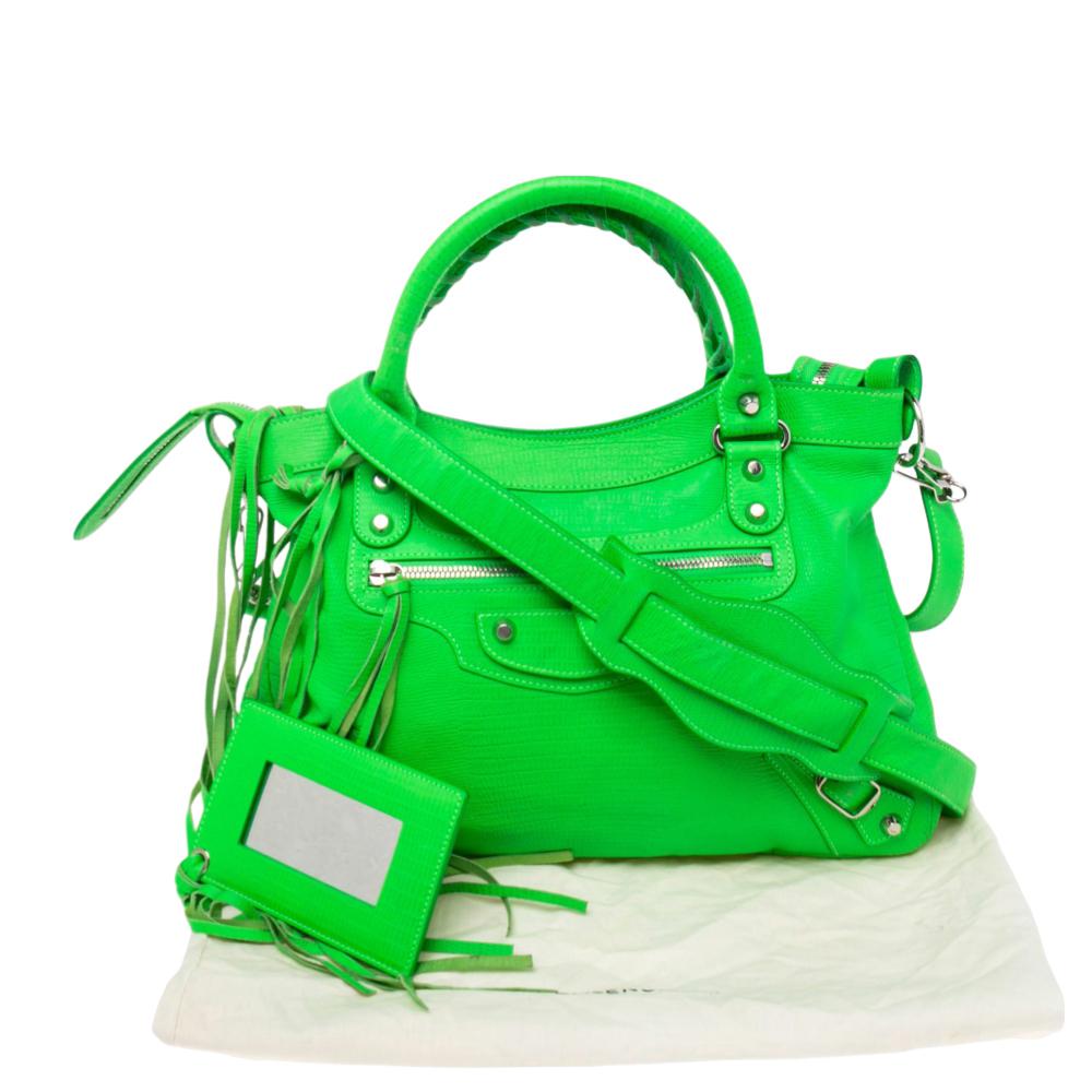 Balenciaga Bright Green Lizard Embossed Leather RH Town Tote 5
