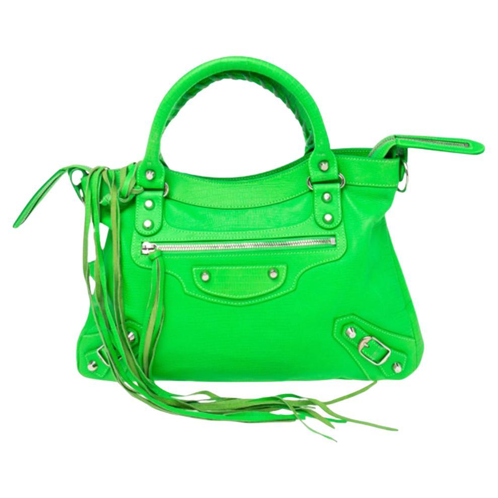 Balenciaga Bright Green Lizard Embossed Leather RH Town Tote at