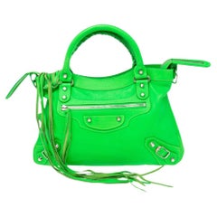 Balenciaga Bright Green Lizard Embossed Leather RH Town Tote