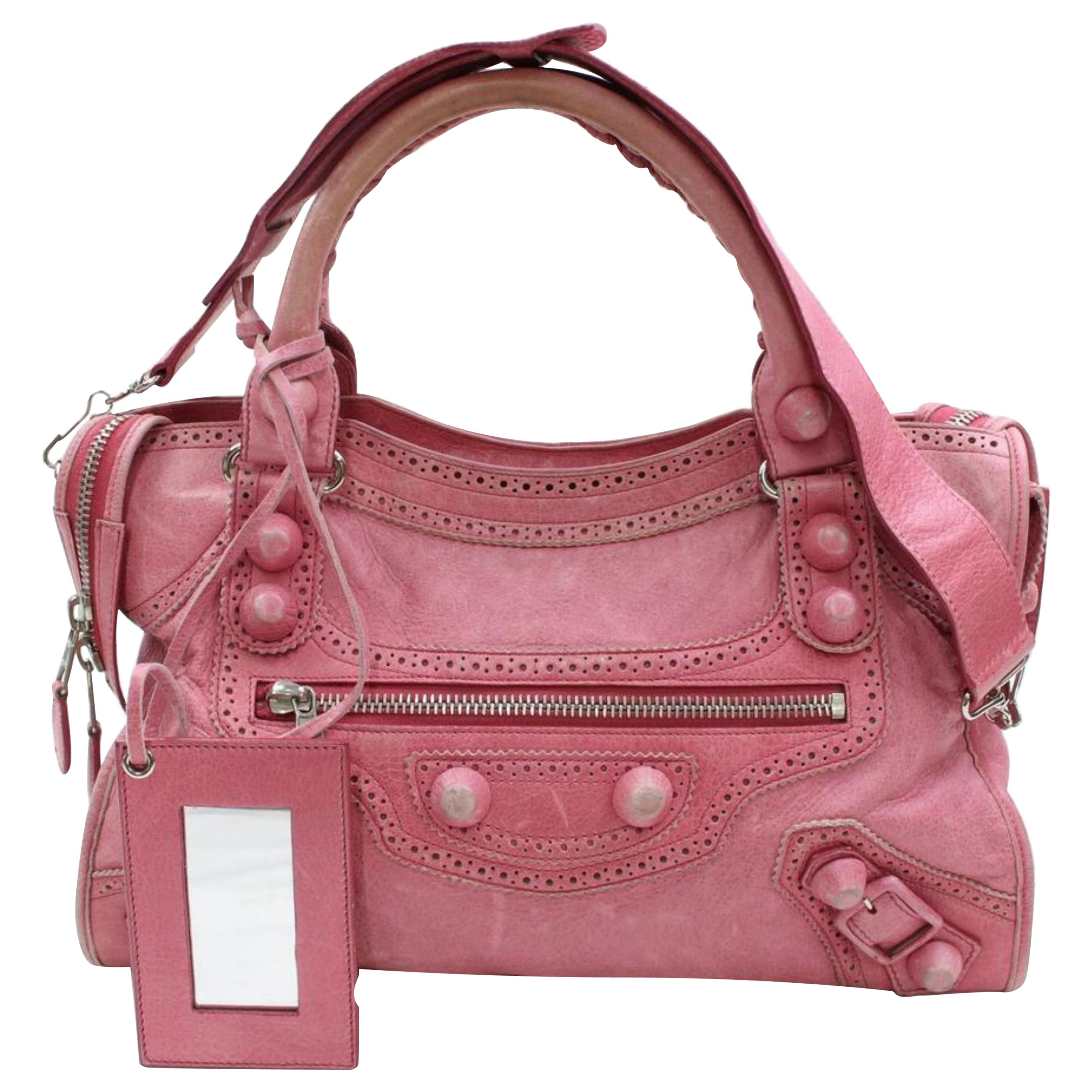 Balenciaga Brogues Giant City 2way 868718 Pink Leather Shoulder Bag For Sale
