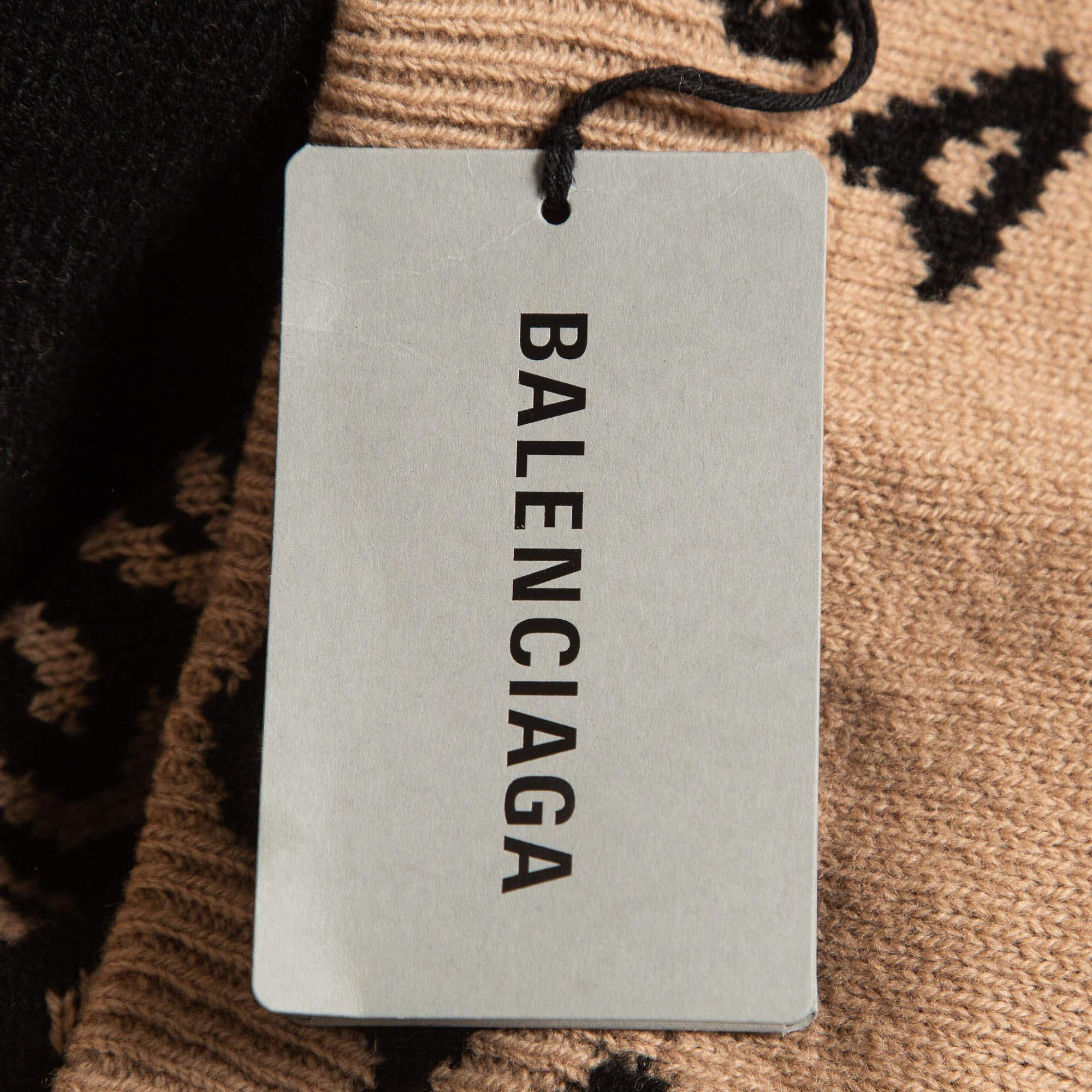 Balenciaga Brown All Over Logo Wool Knit Crew Neck Jumper M For Sale 1