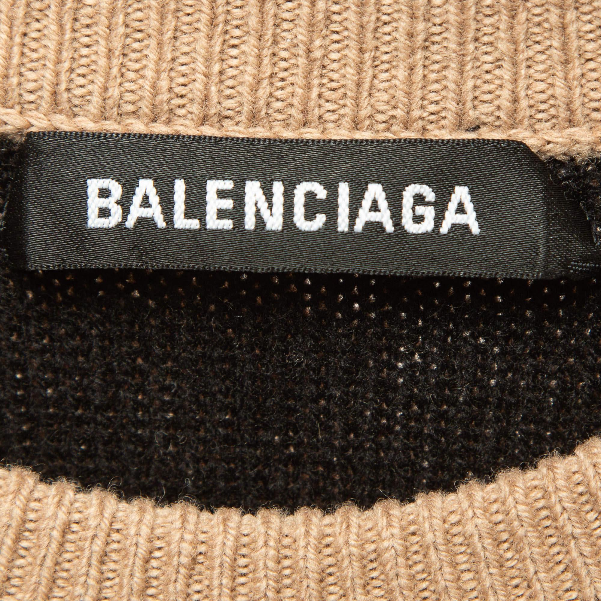 Balenciaga Brown All Over Logo Wool Knit Crew Neck Jumper M For Sale 2