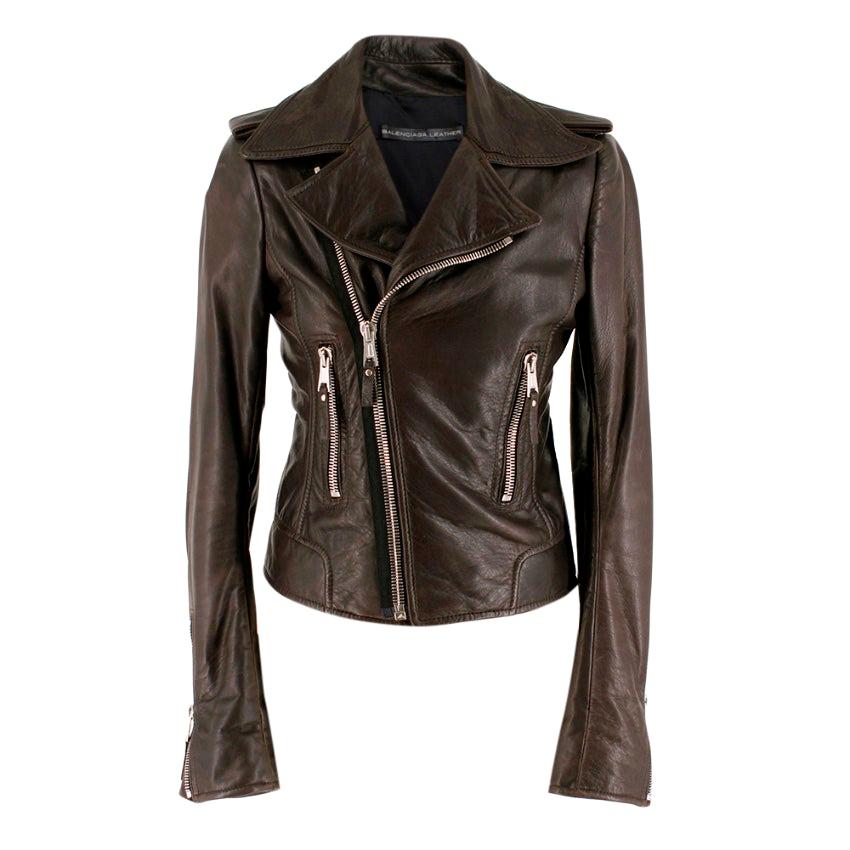 Balenciaga Brown Asymmetric Leather Jacket  - Size US 6