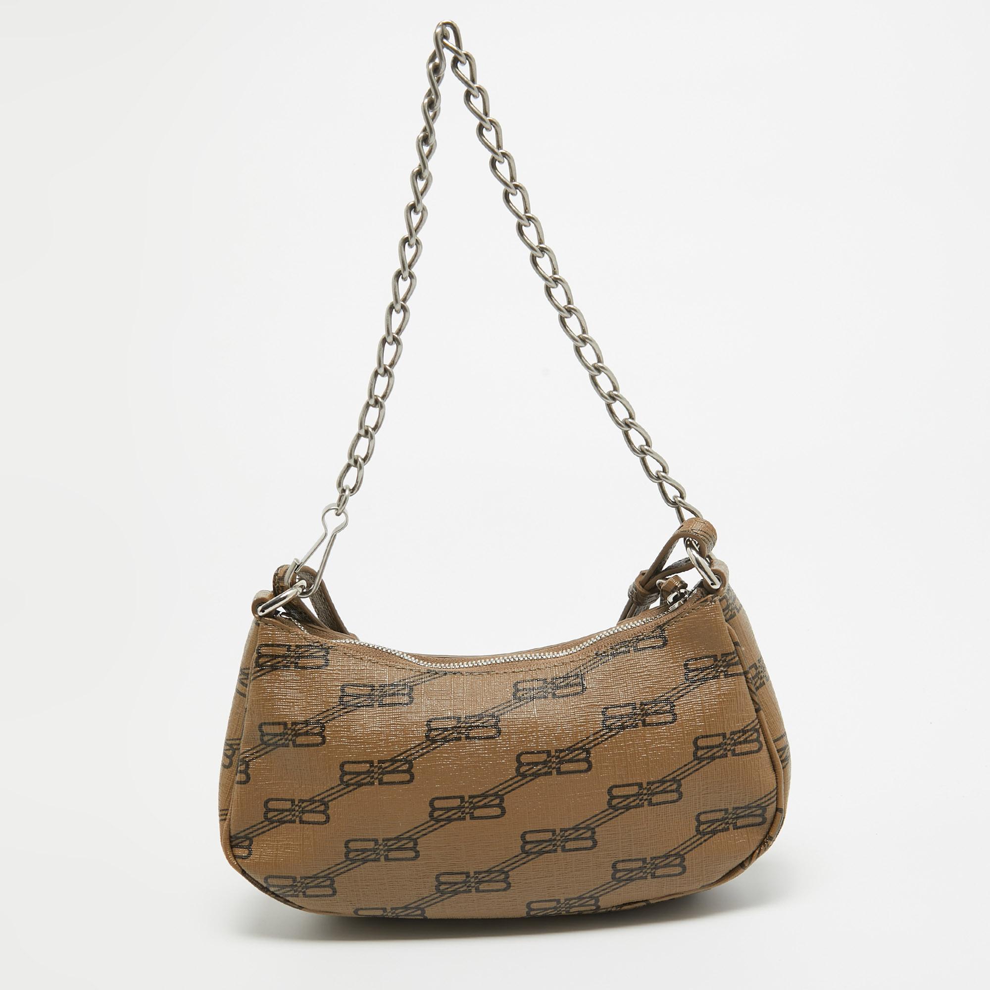 Balenciaga Brown/Black BB Monogram Leather Mini Le Cagole Shoulder Bag Pour femmes en vente