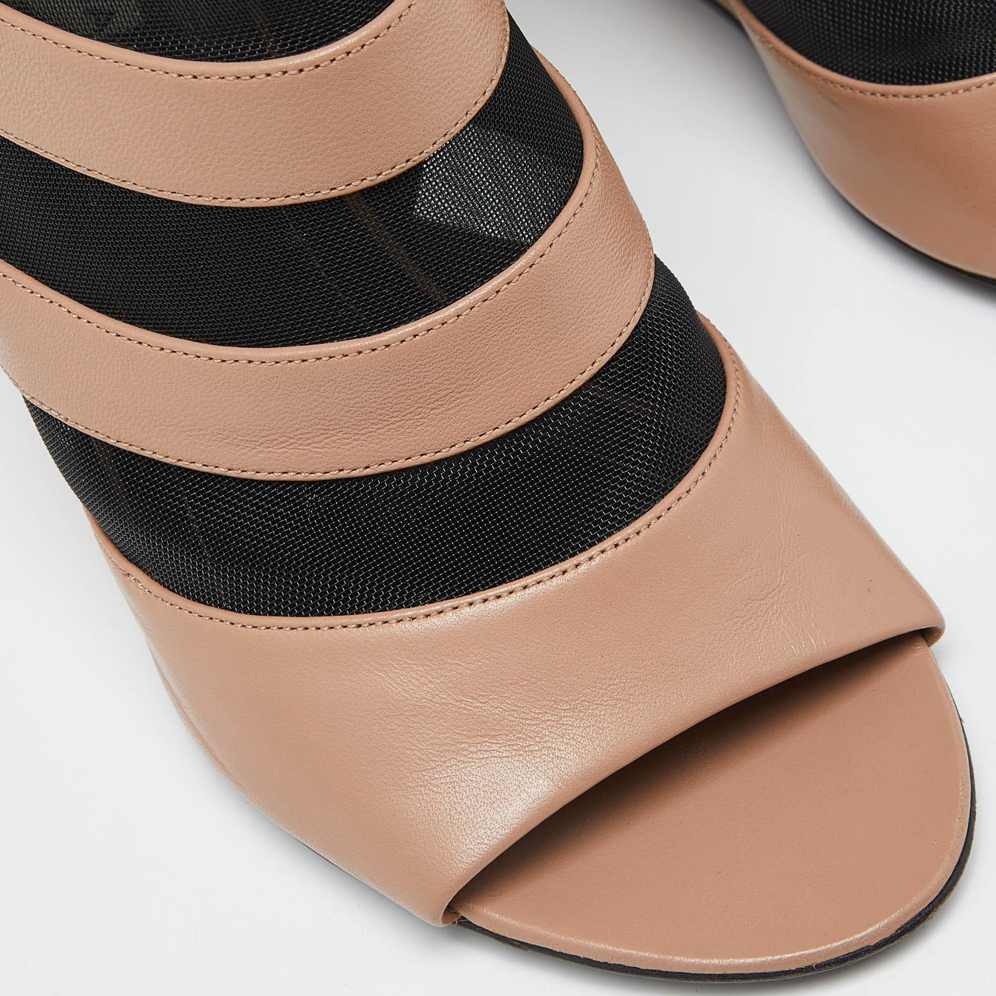 Balenciaga Brown/Black Leather and Mesh Glove Wedge Open Toe Sandals Size 39 3