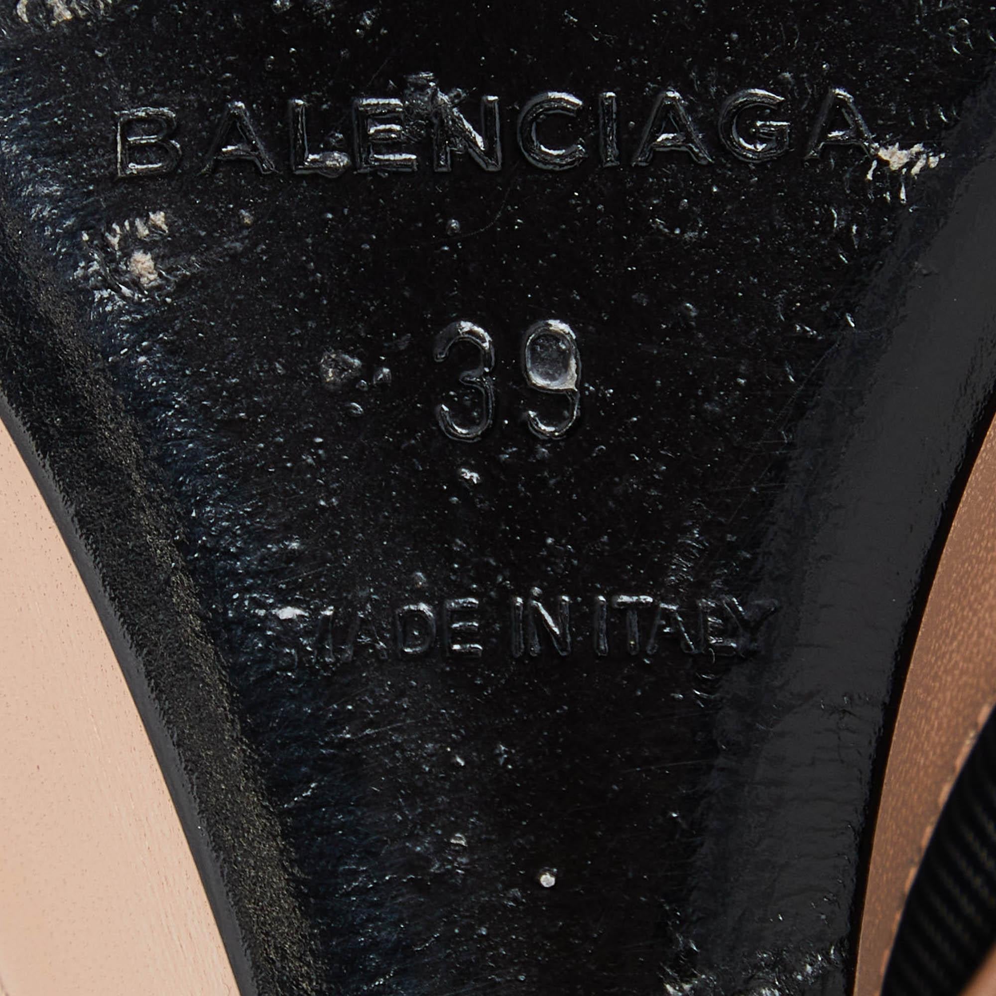 Balenciaga Brown/Black Leather and Mesh Glove Wedge Open Toe Sandals Size 39 4