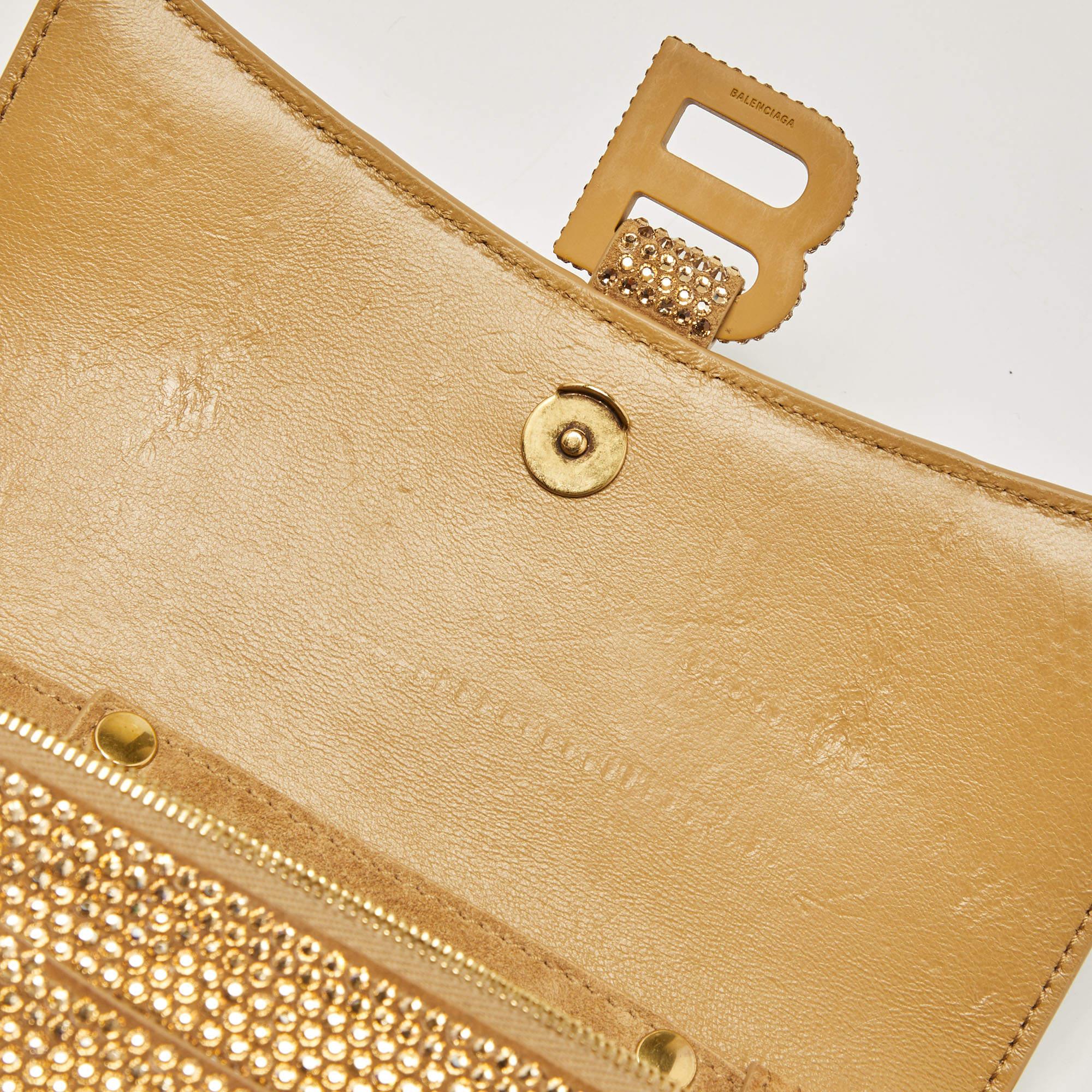 Balenciaga Brown Crystal Embellished Suede Hourglass Wallet on Chain 7