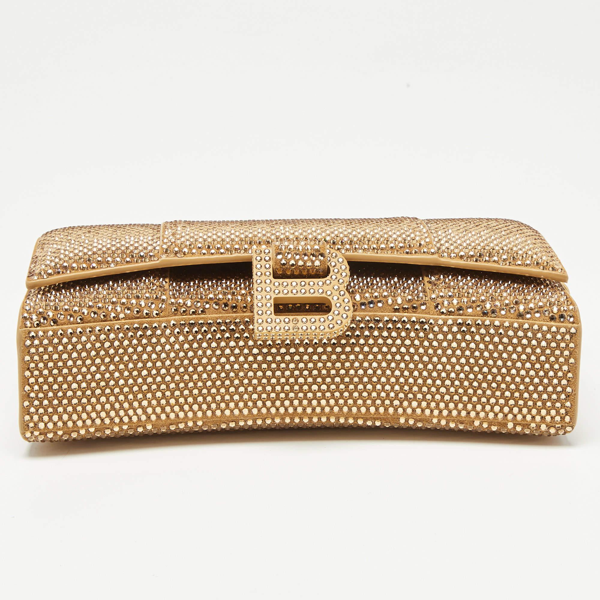 Balenciaga Brown Crystal Embellished Suede Hourglass Wallet on Chain 1