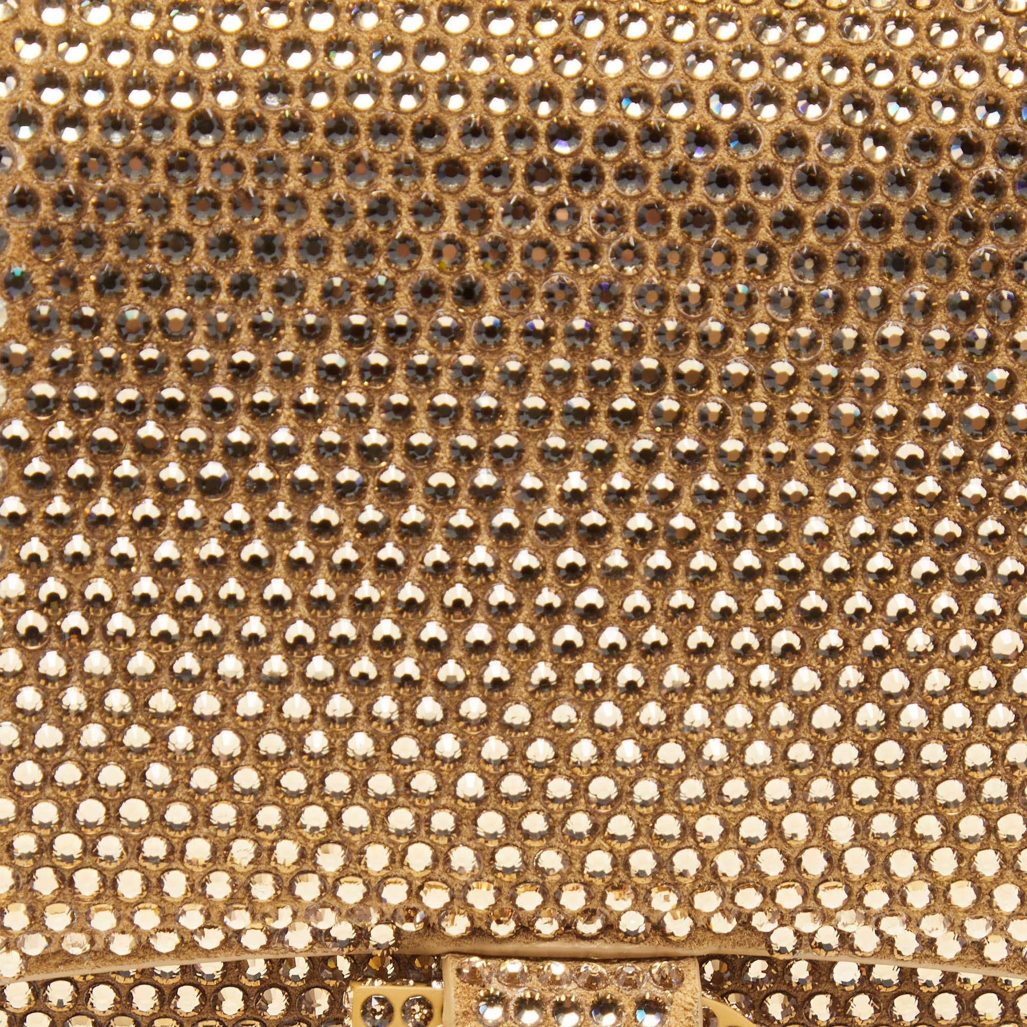 Balenciaga Brown Crystal Embellished Suede Hourglass Wallet on Chain 2