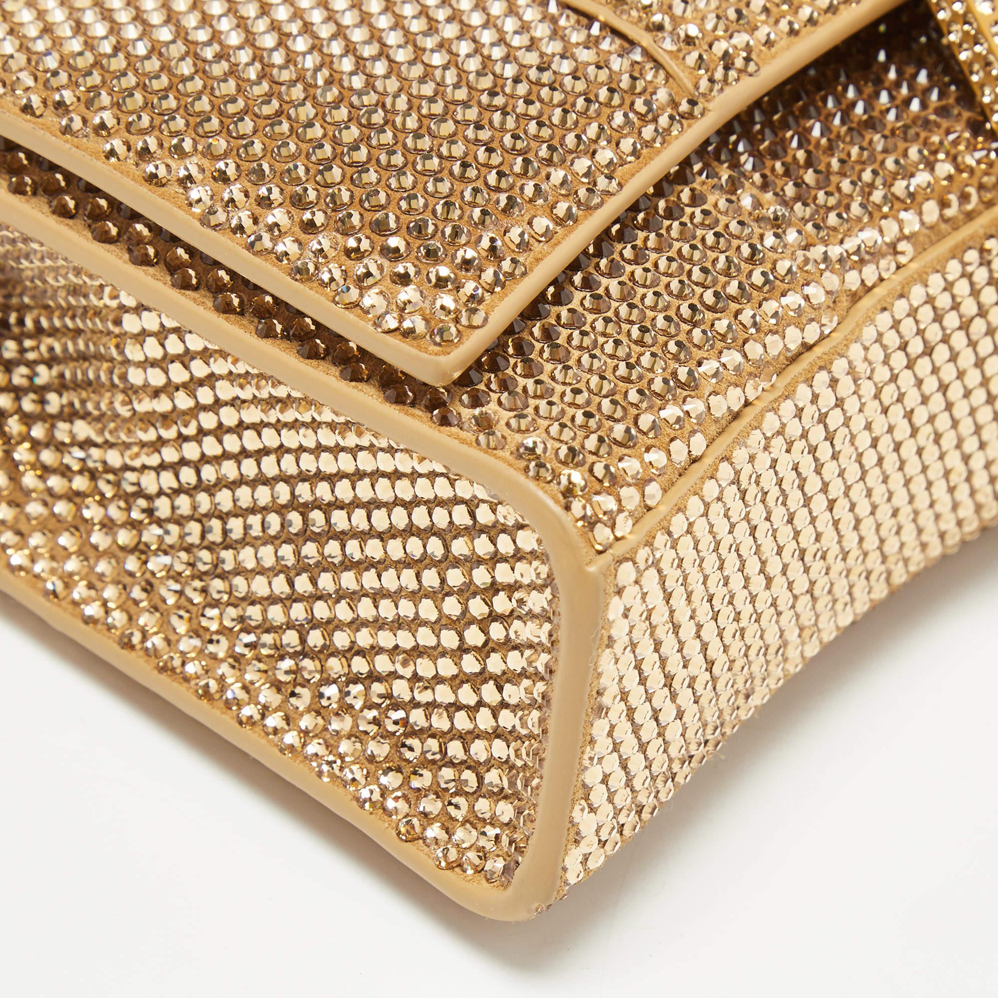 Balenciaga Brown Crystal Embellished Suede Hourglass Wallet on Chain 3