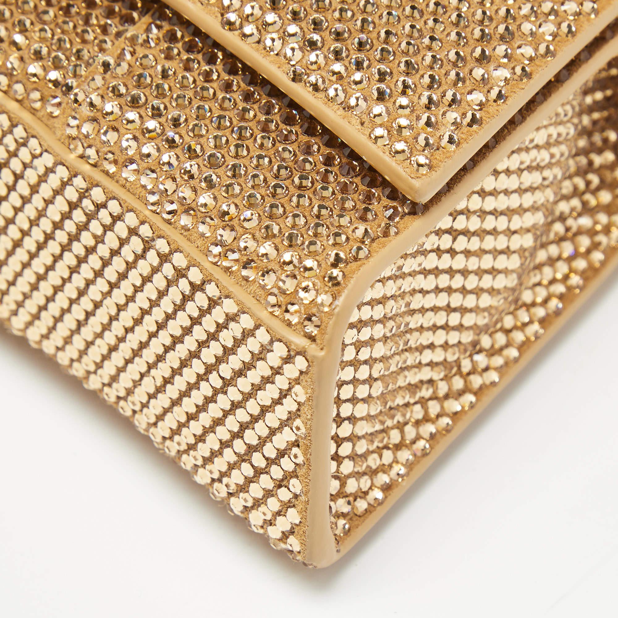 Balenciaga Brown Crystal Embellished Suede Hourglass Wallet on Chain 4