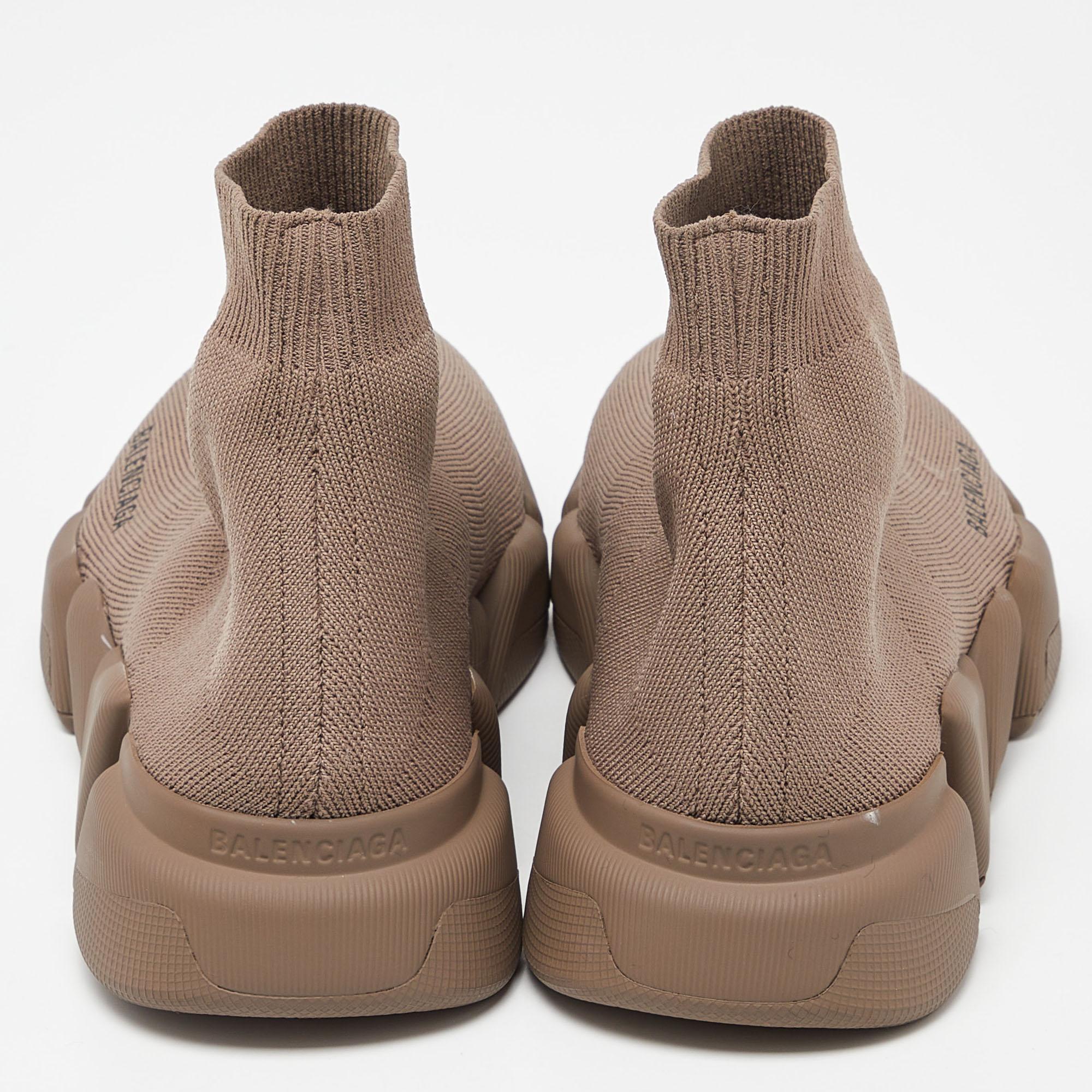 Balenciaga Brown Knit Fabric Speed Trainer High Top Sneakers Size 39 1