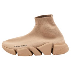 Balenciaga Brown Knit Fabric Speed Trainer Sneakers Size 37