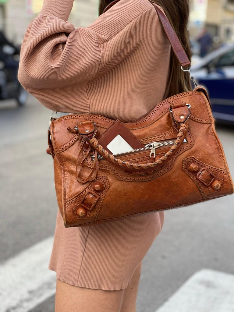 Balenciaga Brown Leather City Bag with Silver Hardware at 1stDibs