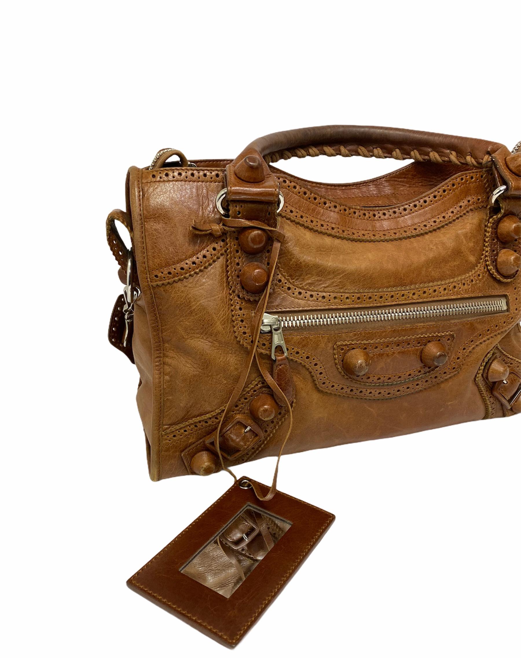 Balenciaga Brown Leather City Bag with Silver Hardware In Good Condition In Torre Del Greco, IT