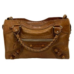 Balenciaga Brown Leather City Bag with Silver Hardware