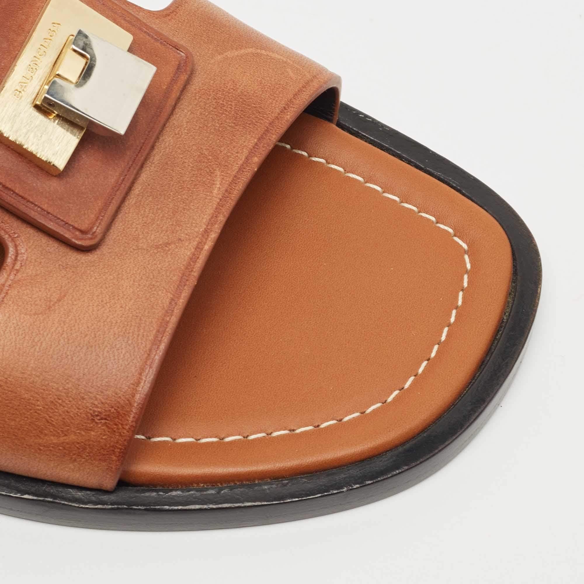 Balenciaga Brown Leather Flat Slides Size 40.5 2