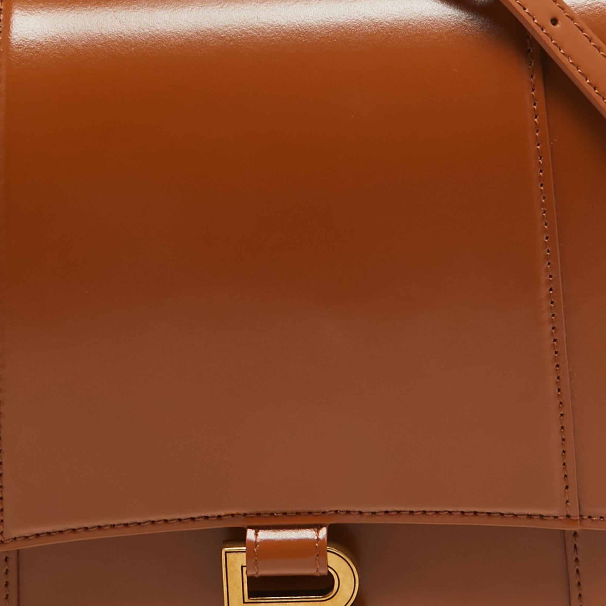 Balenciaga Brown Leather Medium Hourglass Top Handle Bag For Sale 6