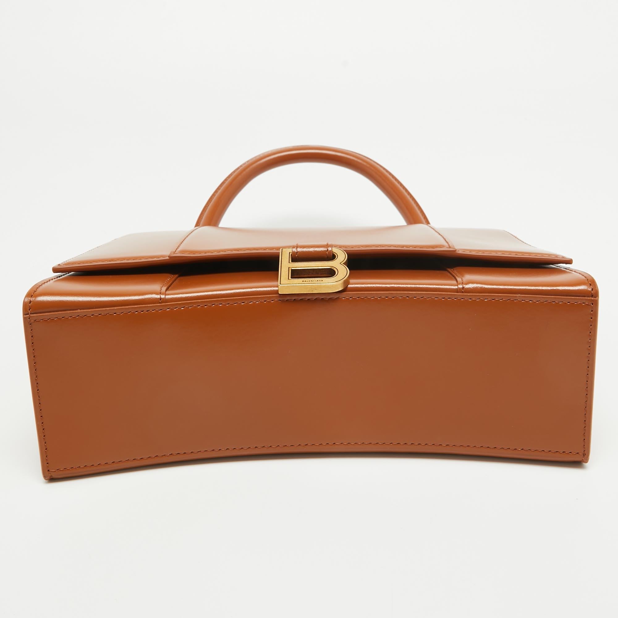 Balenciaga Brown Leather Medium Hourglass Top Handle Bag For Sale 5