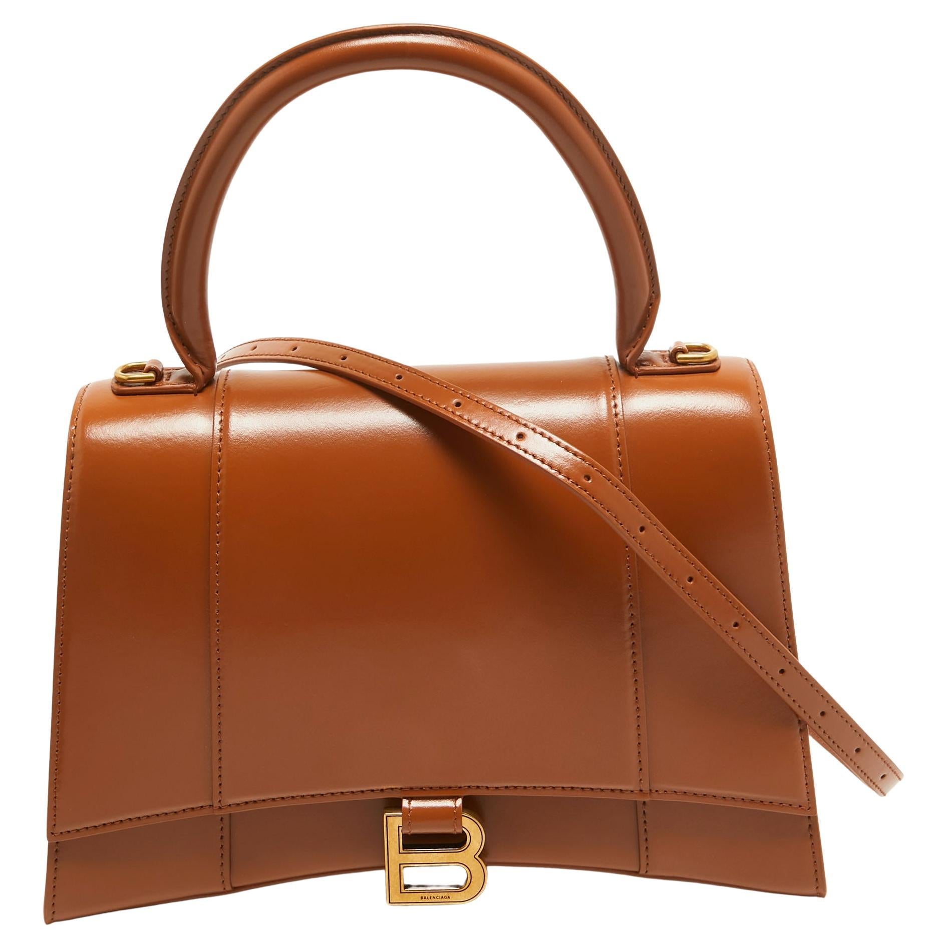 Balenciaga Brown Leather Medium Hourglass Top Handle Bag For Sale