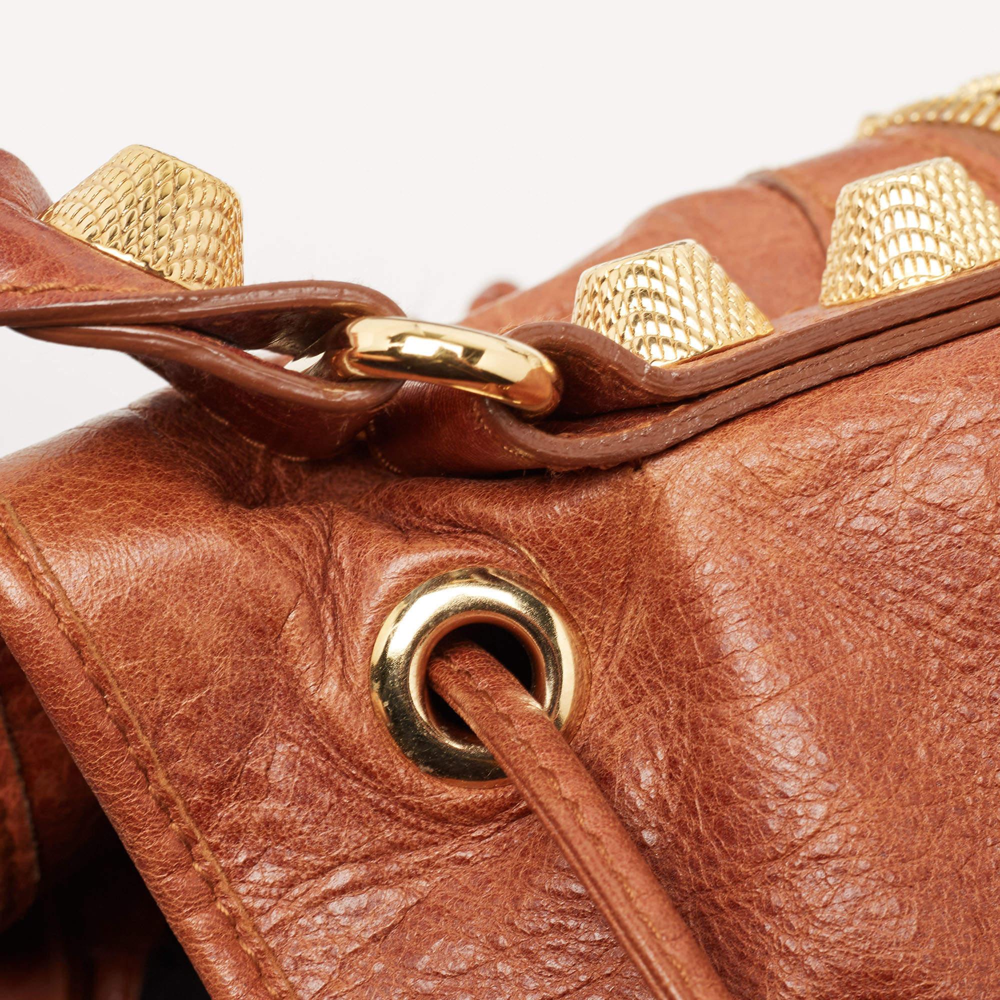 Balenciaga Brown Leather Mini GGH PomPon Bag For Sale 9