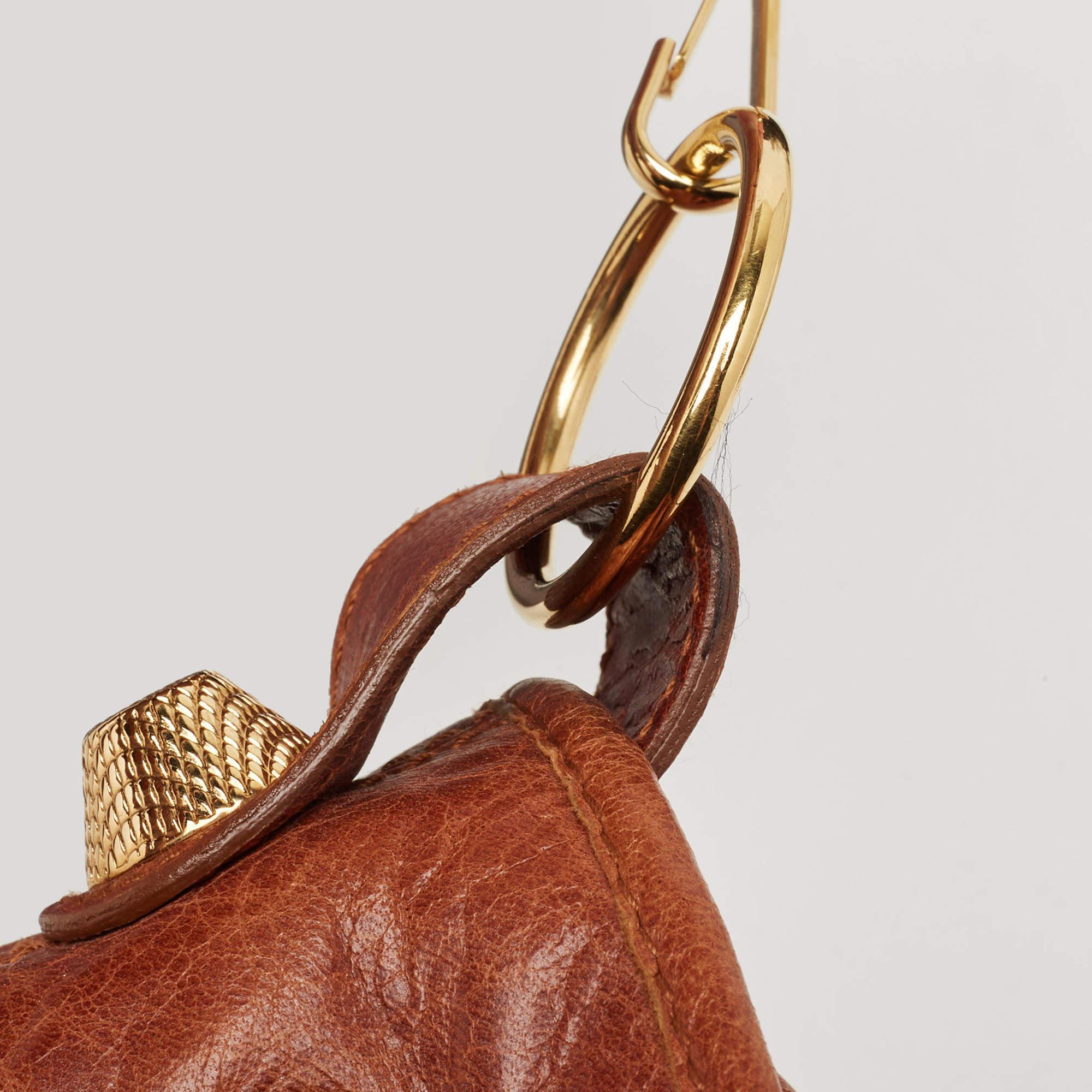 Balenciaga Brown Leather Mini GGH PomPon Bag For Sale 11