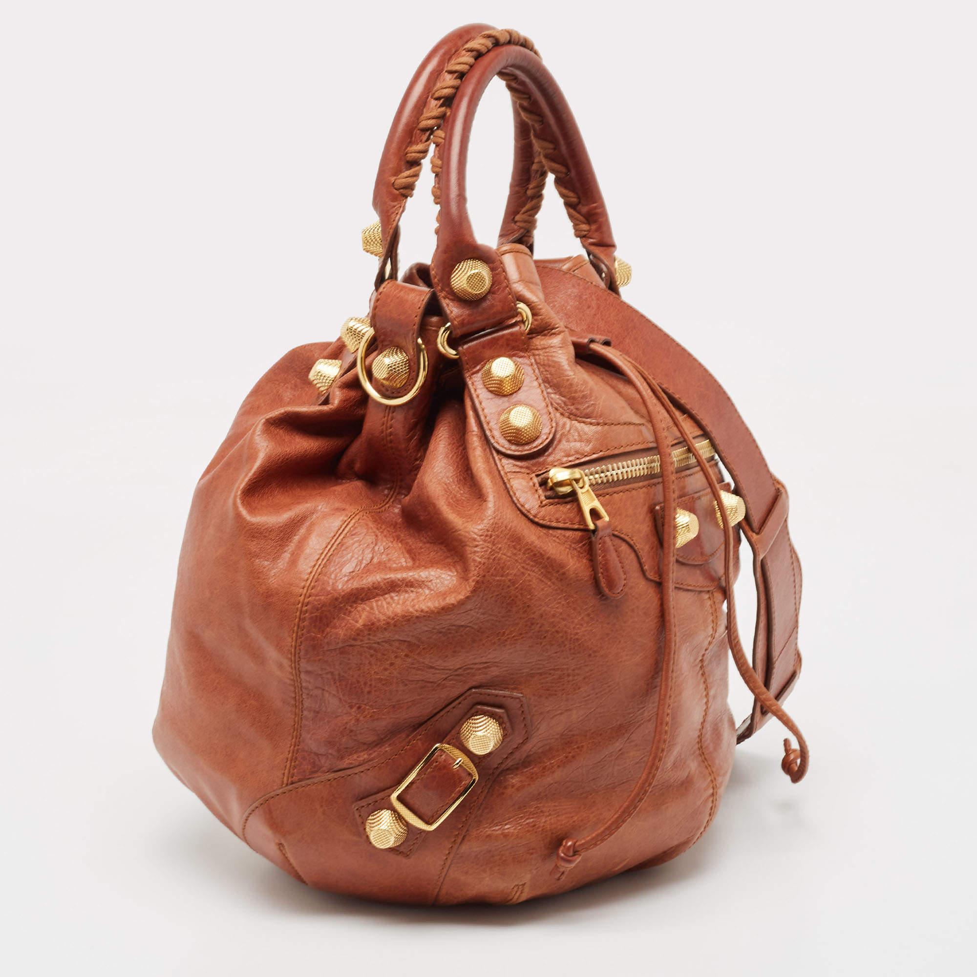Women's Balenciaga Brown Leather Mini GGH PomPon Bag For Sale
