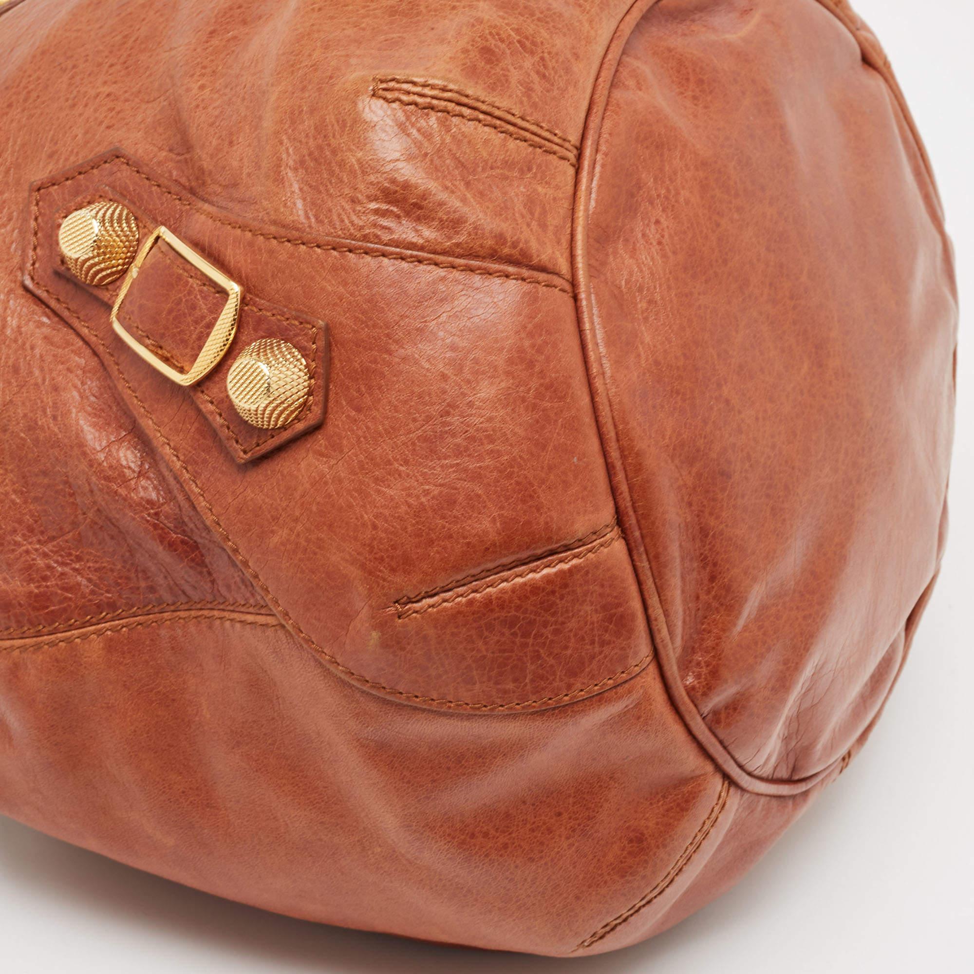 Balenciaga Brown Leather Mini GGH PomPon Bag For Sale 3